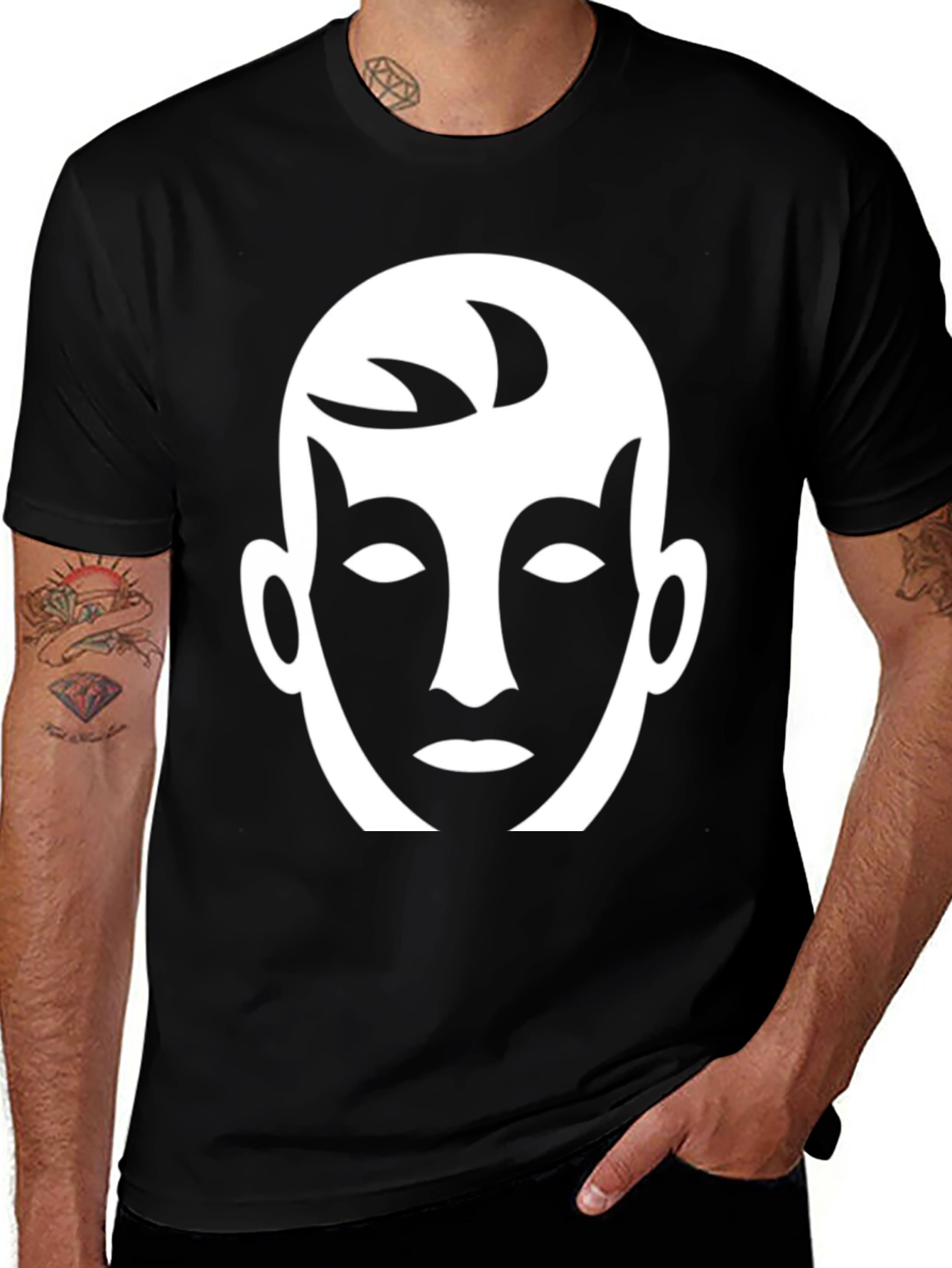 Abstract Face Graphic Tee - Black