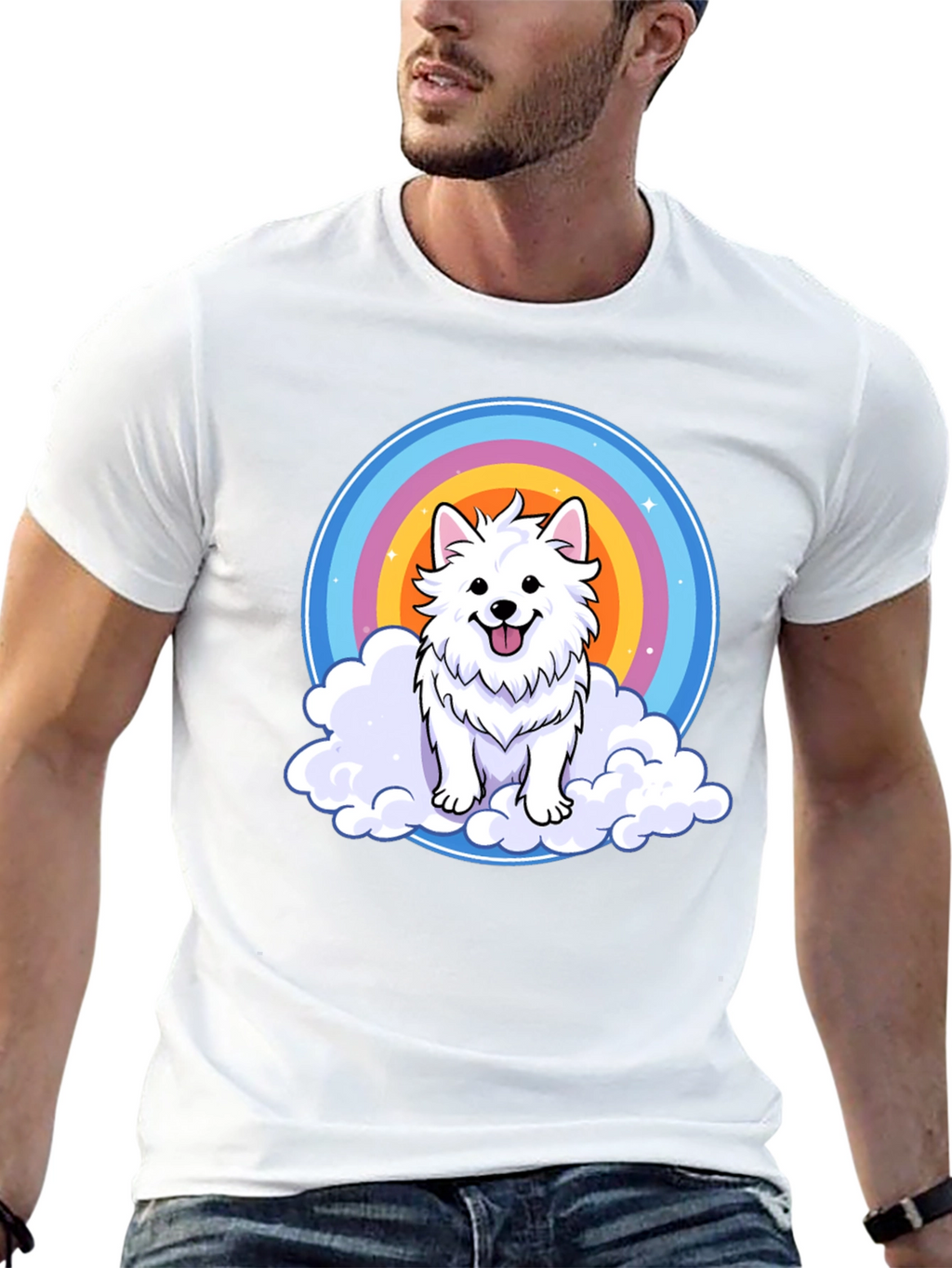 Cute Dog Rainbow Cloud T-Shirt - Comfy Casual Tee