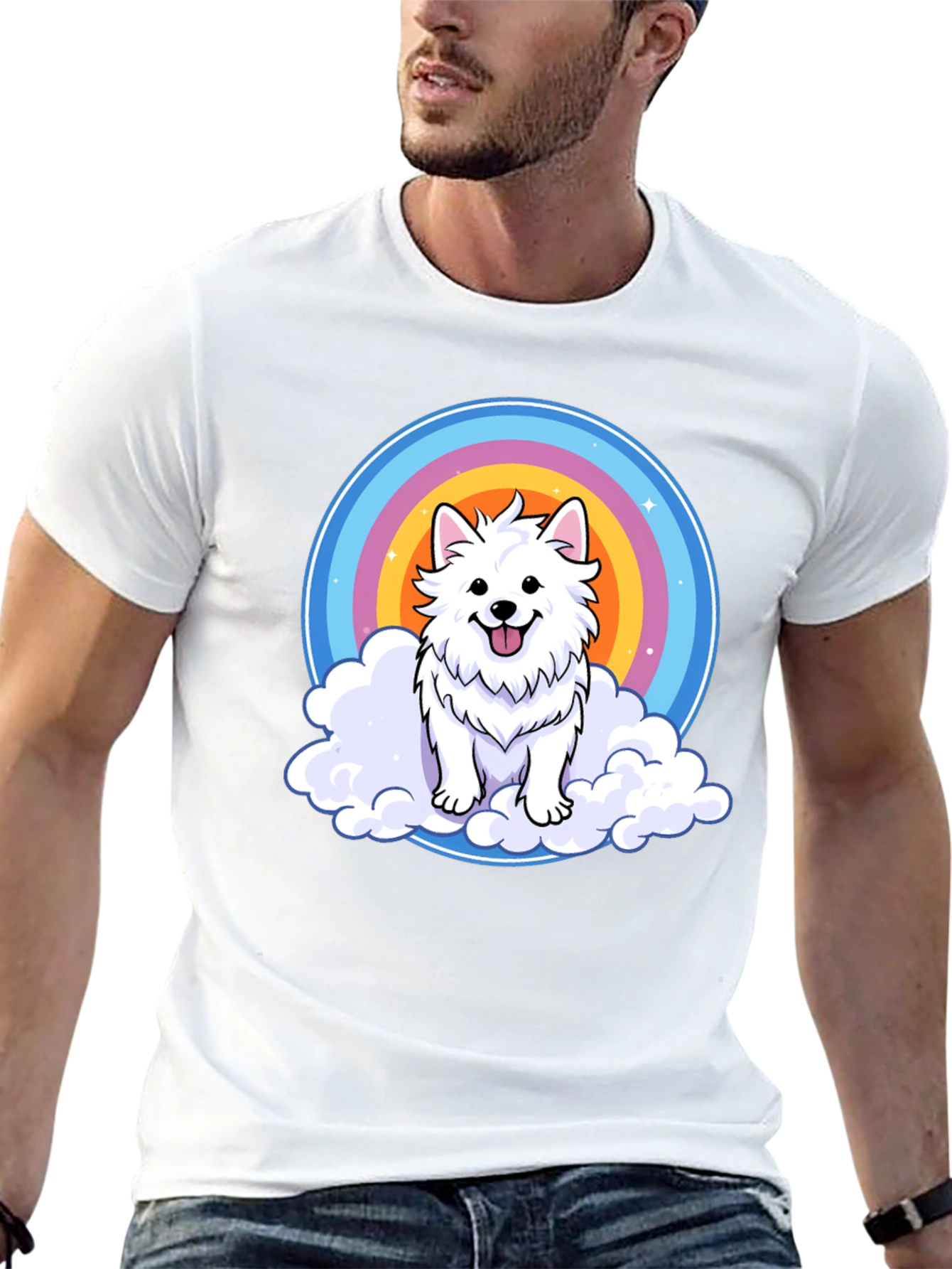 Cute Dog Rainbow Cloud T-Shirt - Comfy Casual Tee