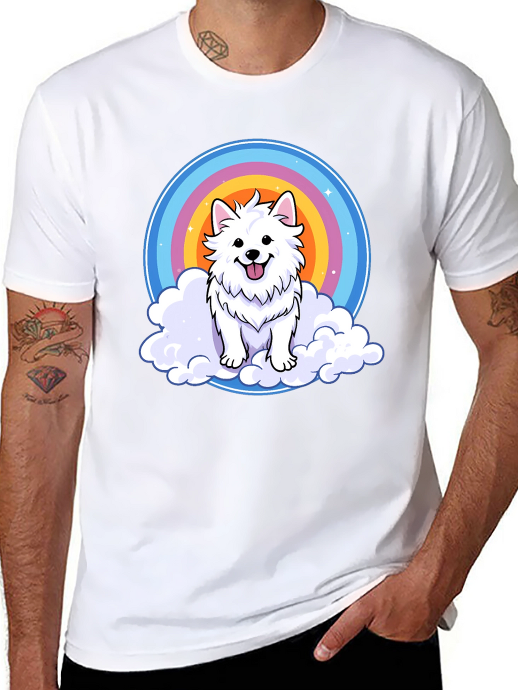 Cute Dog Rainbow Cloud T-Shirt - Comfy Casual Tee
