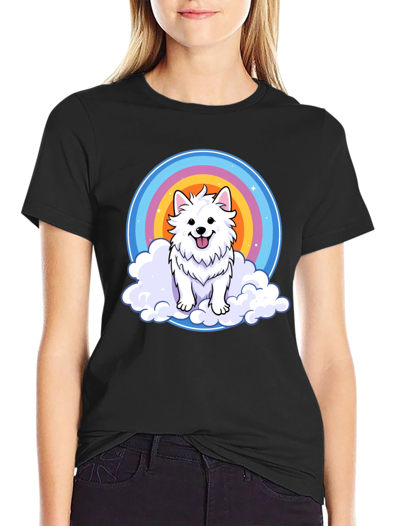 Cute Dog Rainbow Cloud T-Shirt - Comfy Casual Tee