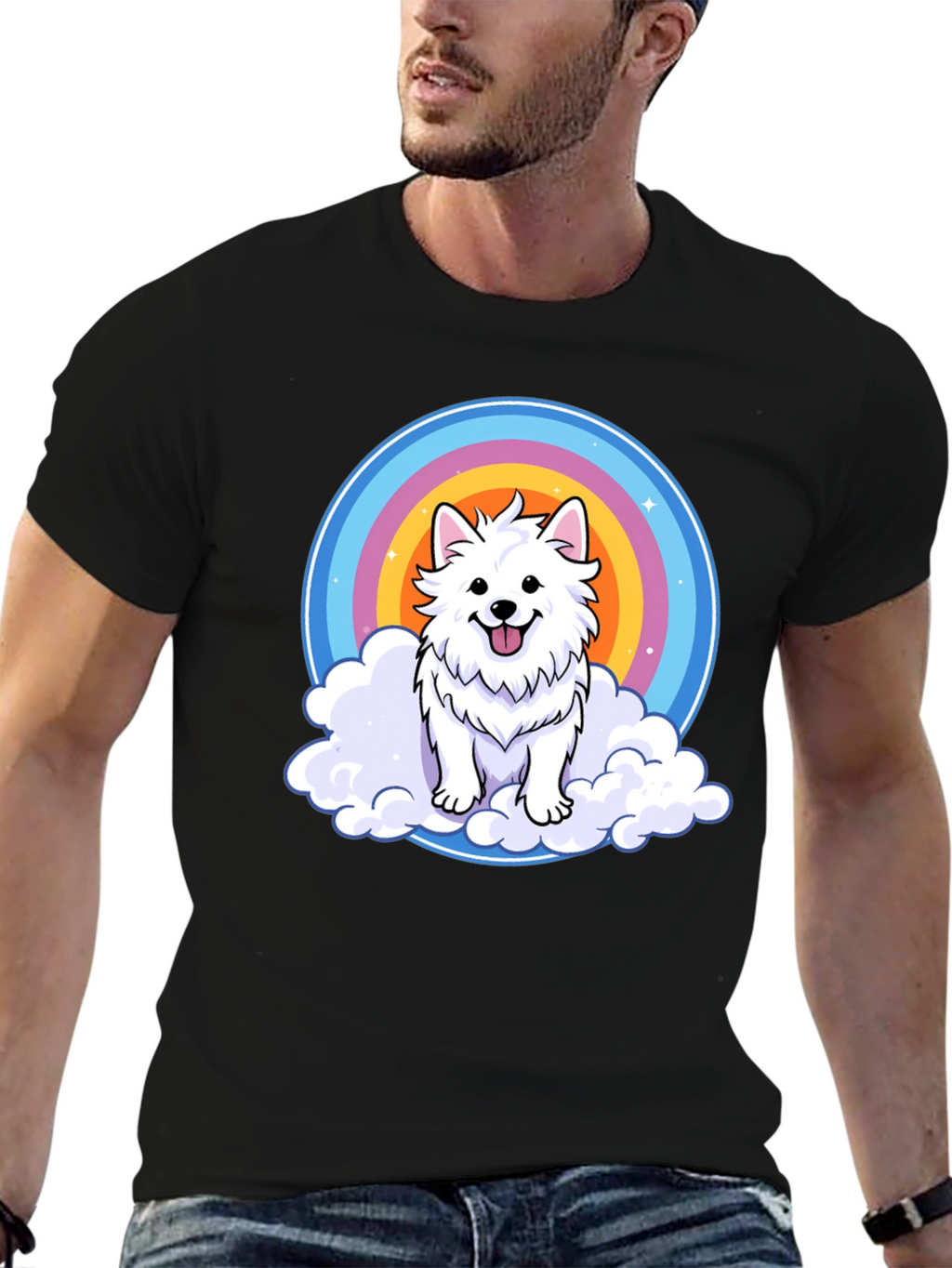 Cute Dog Rainbow Cloud T-Shirt - Comfy Casual Tee