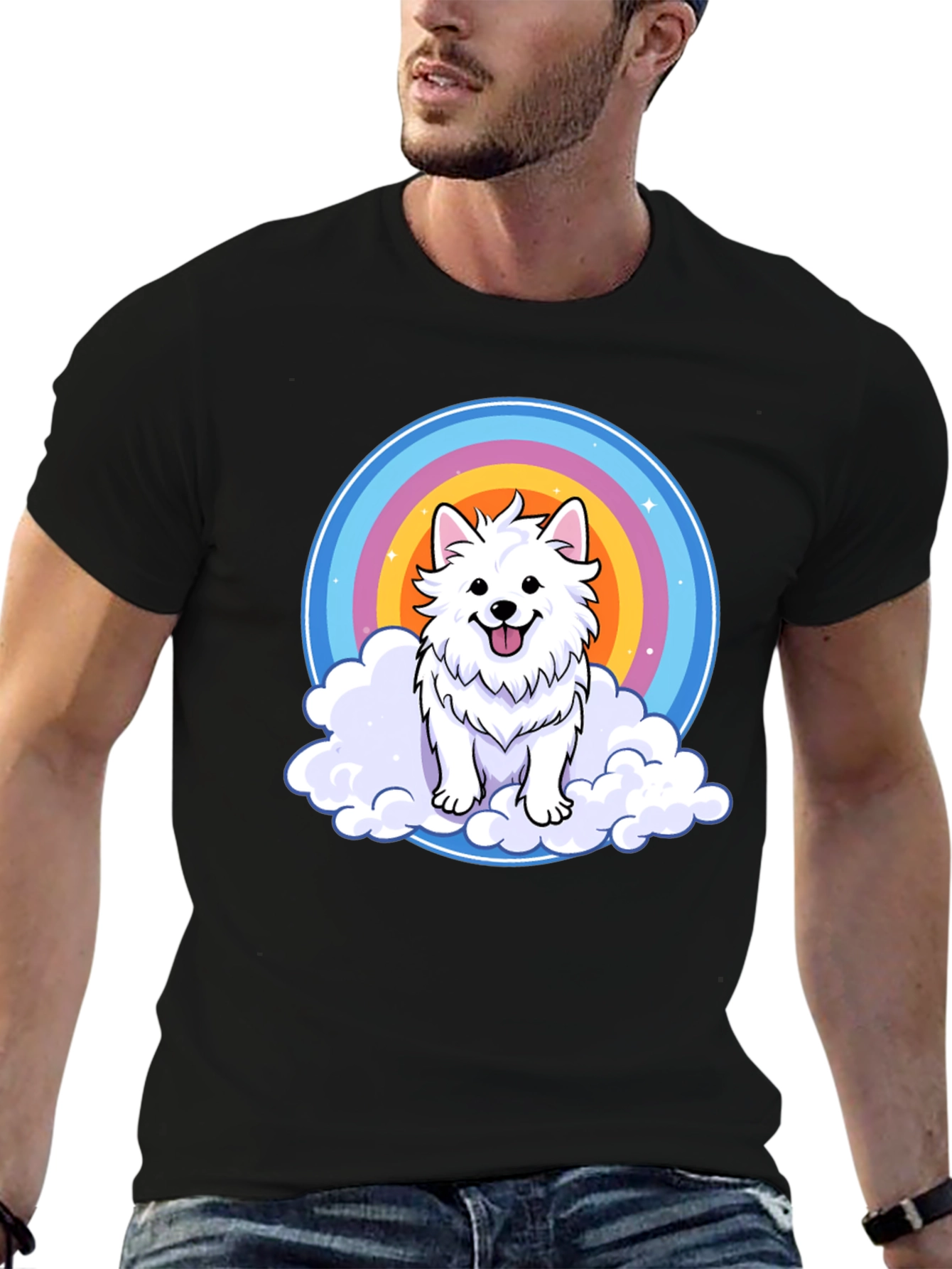 Cute Dog Rainbow Cloud T-Shirt - Comfy Casual Tee