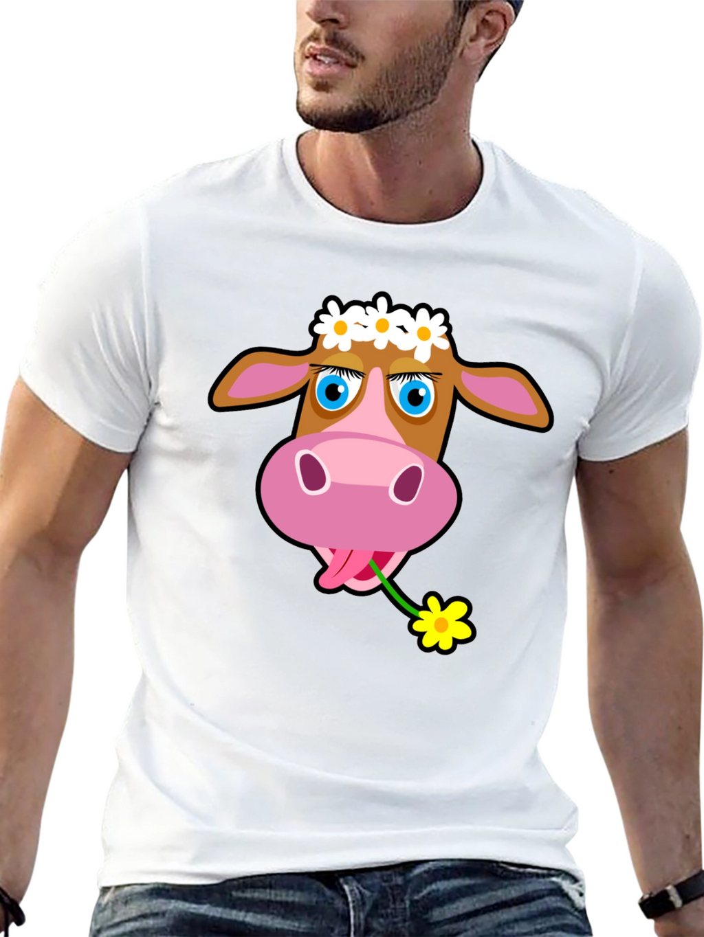 Cow with Flower T-Shirt - Black