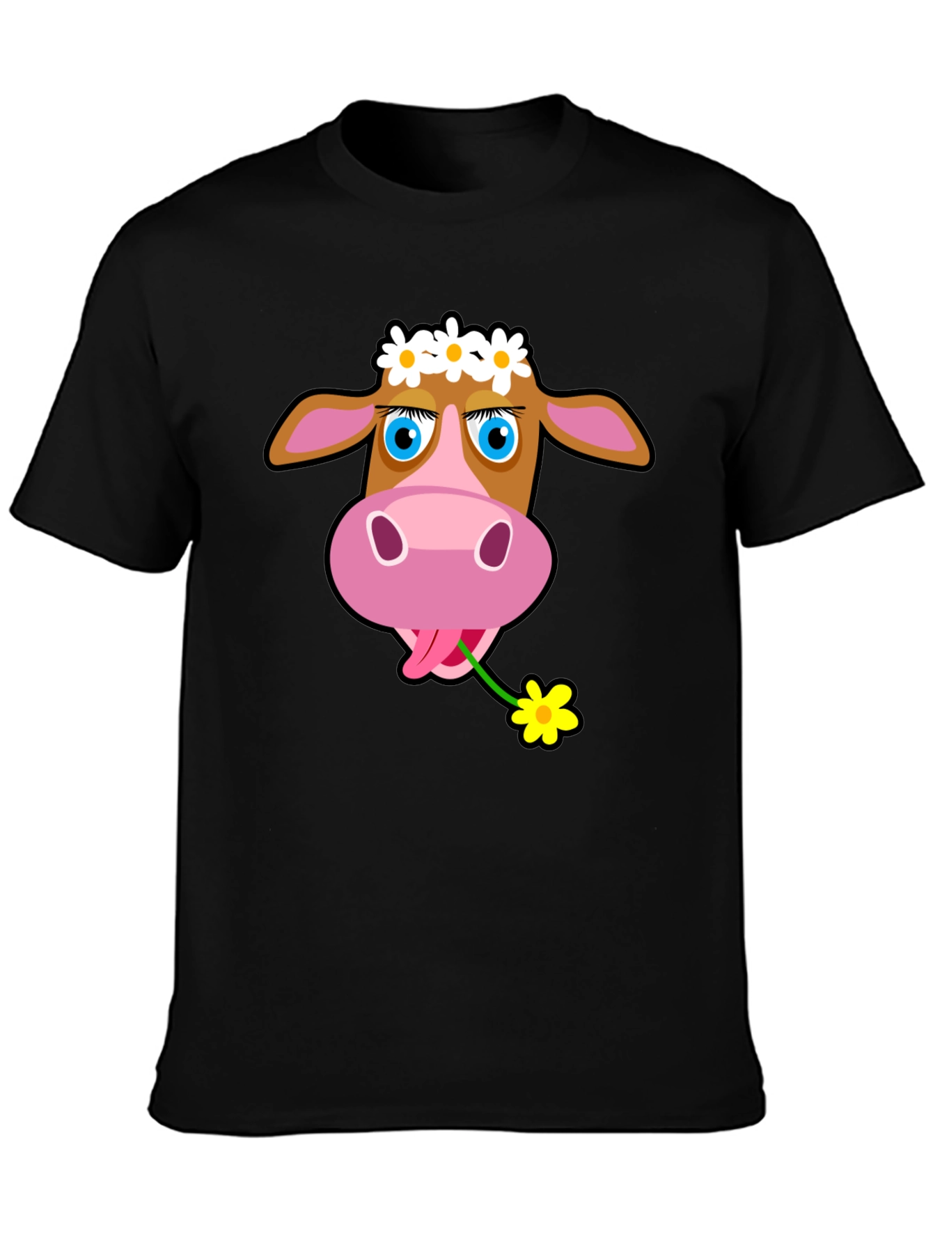 Cow with Flower T-Shirt - Black