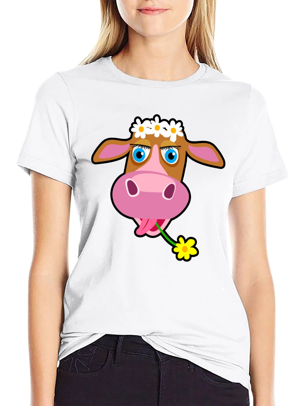 Cow with Flower T-Shirt - Black