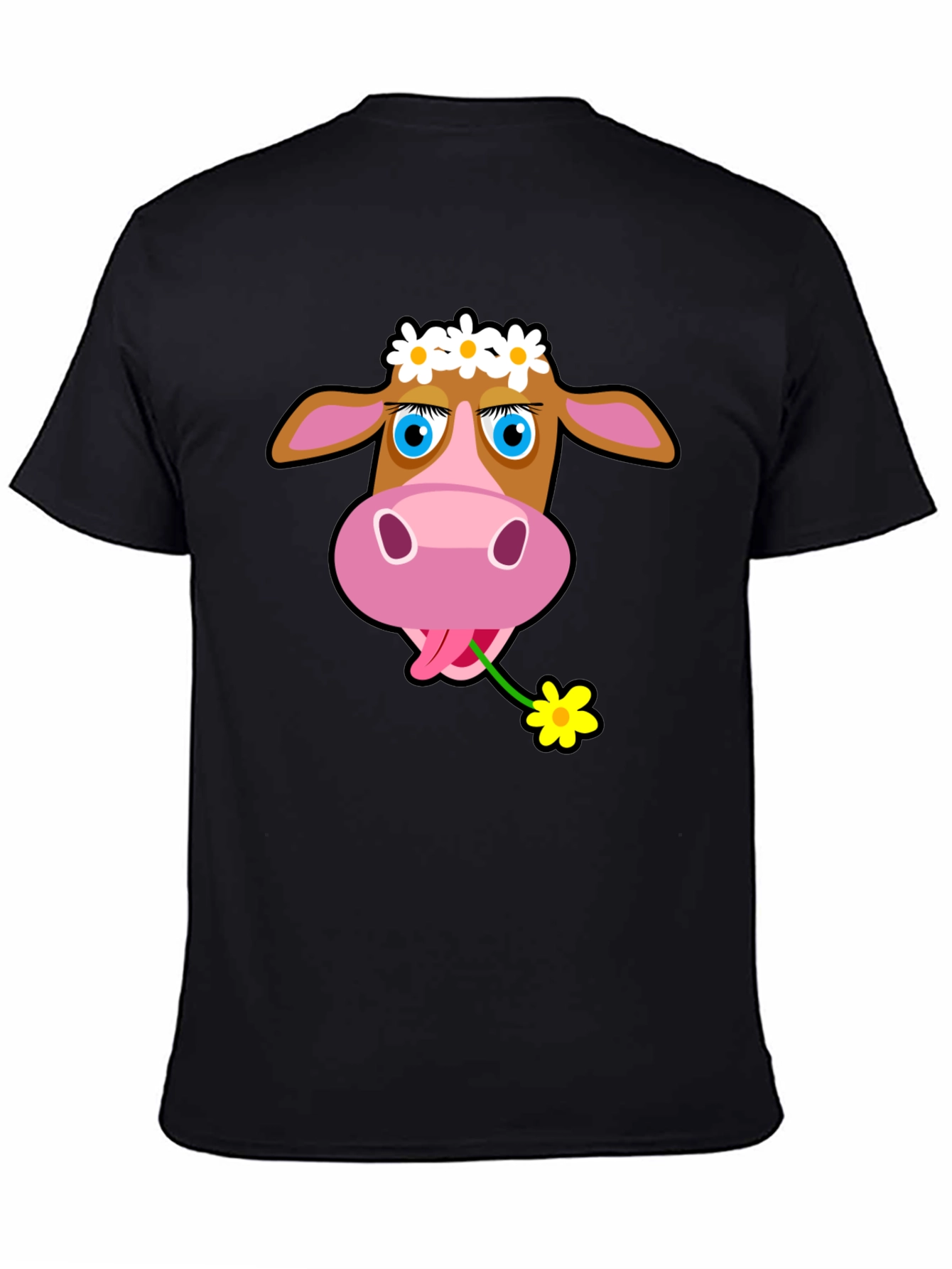 Cow with Flower T-Shirt - Black