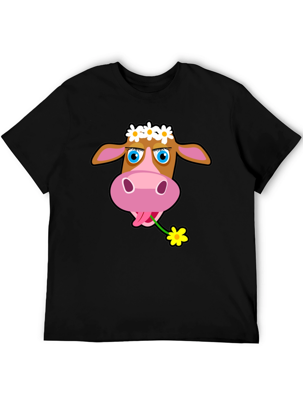 Cow with Flower T-Shirt - Black