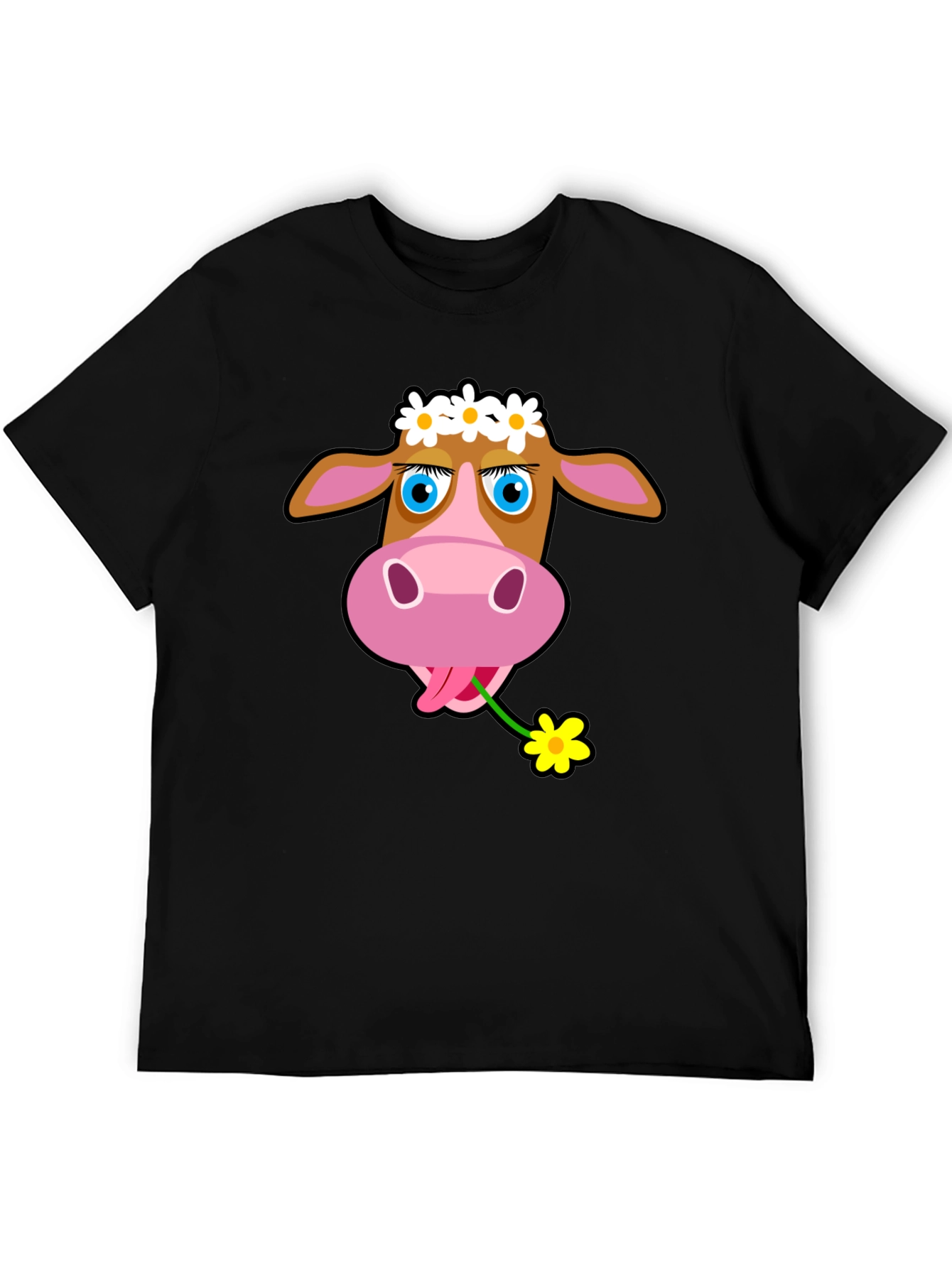 Cow with Flower T-Shirt - Black