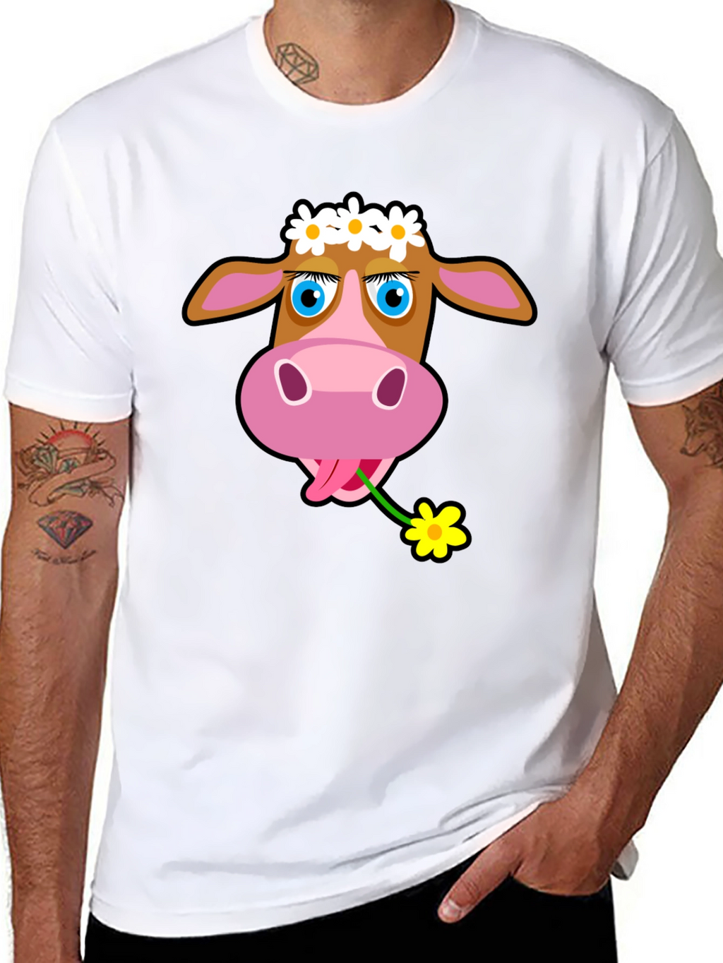 Cow with Flower T-Shirt - Black