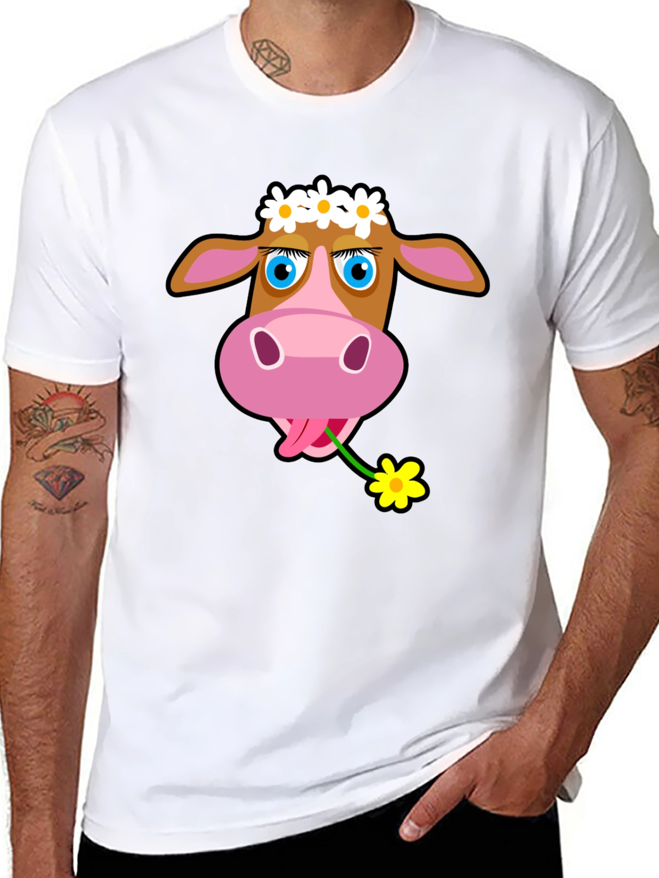 Cow with Flower T-Shirt - Black