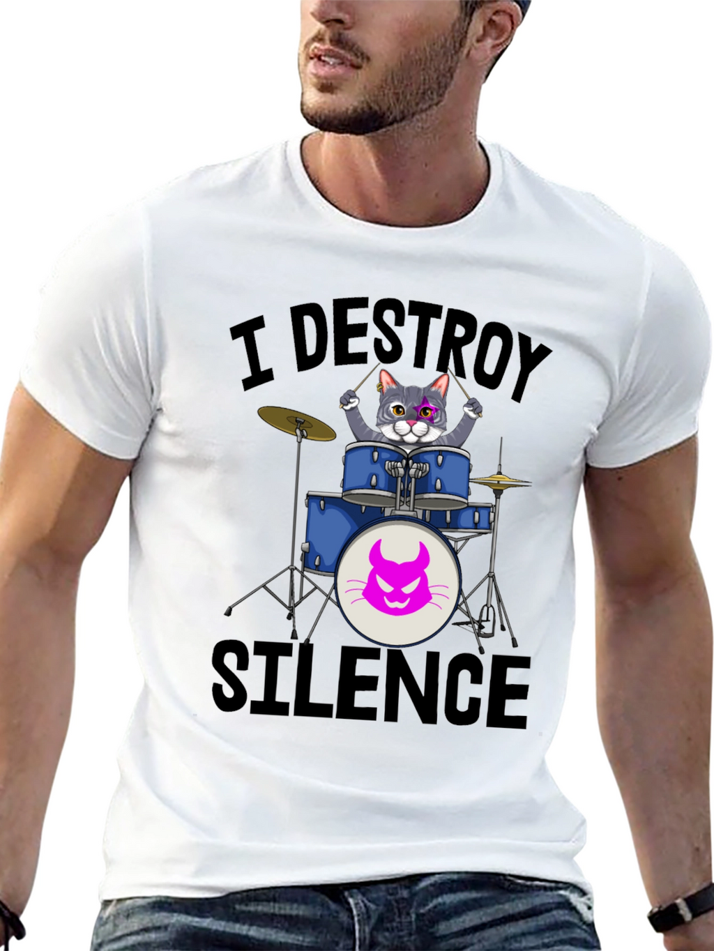 I Destroy Silence Cat Drummer T-Shirt