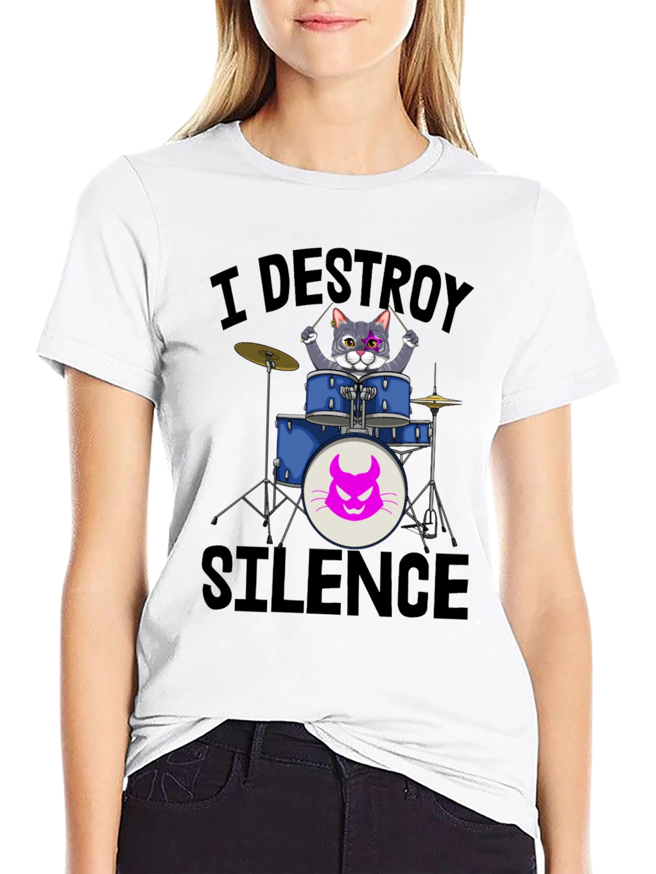 I Destroy Silence Cat Drummer T-Shirt