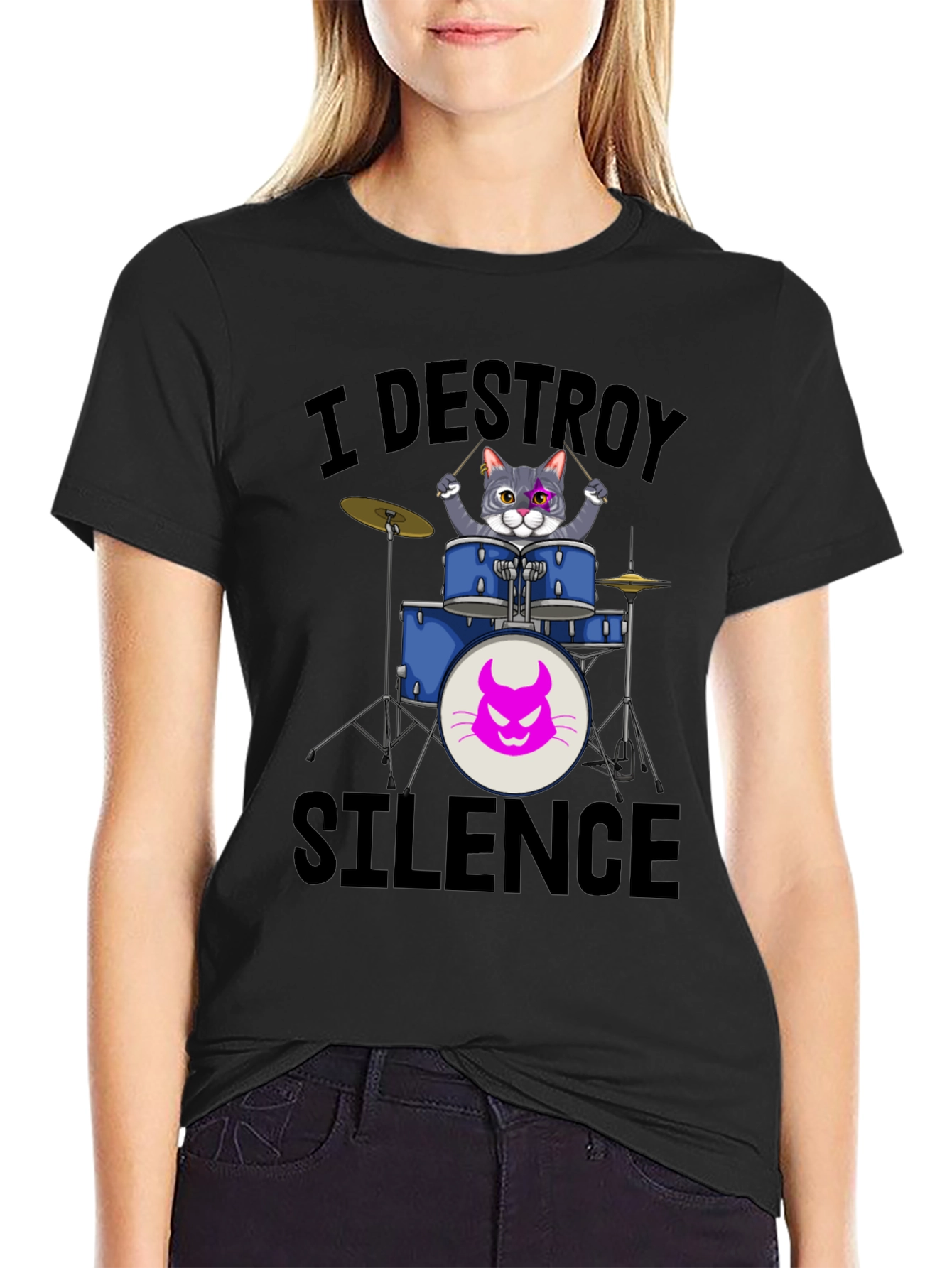 I Destroy Silence Cat Drummer T-Shirt
