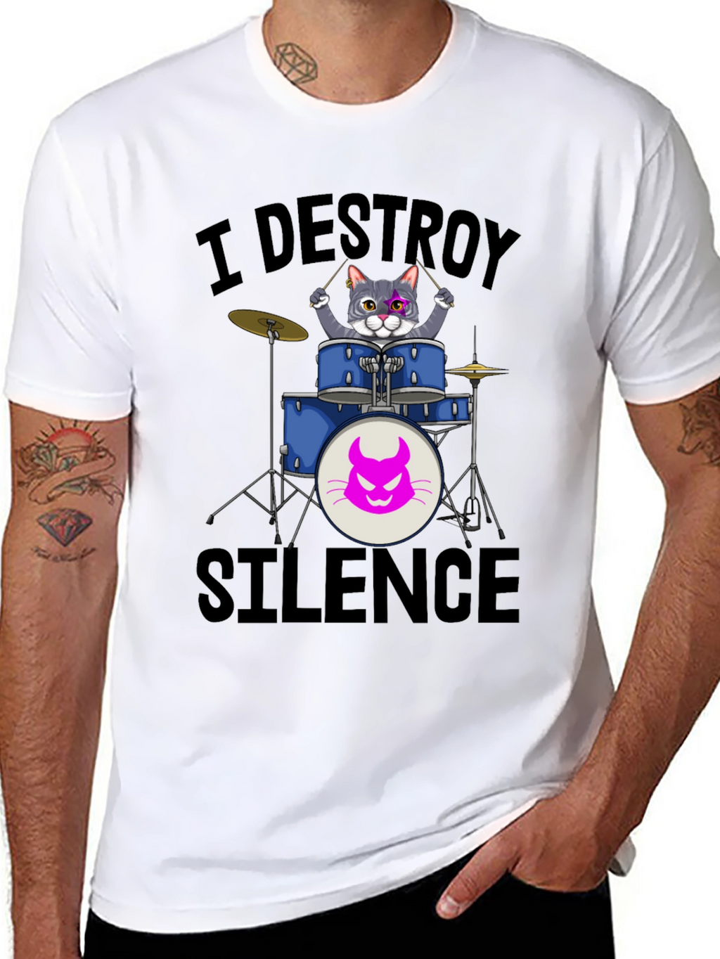 I Destroy Silence Cat Drummer T-Shirt