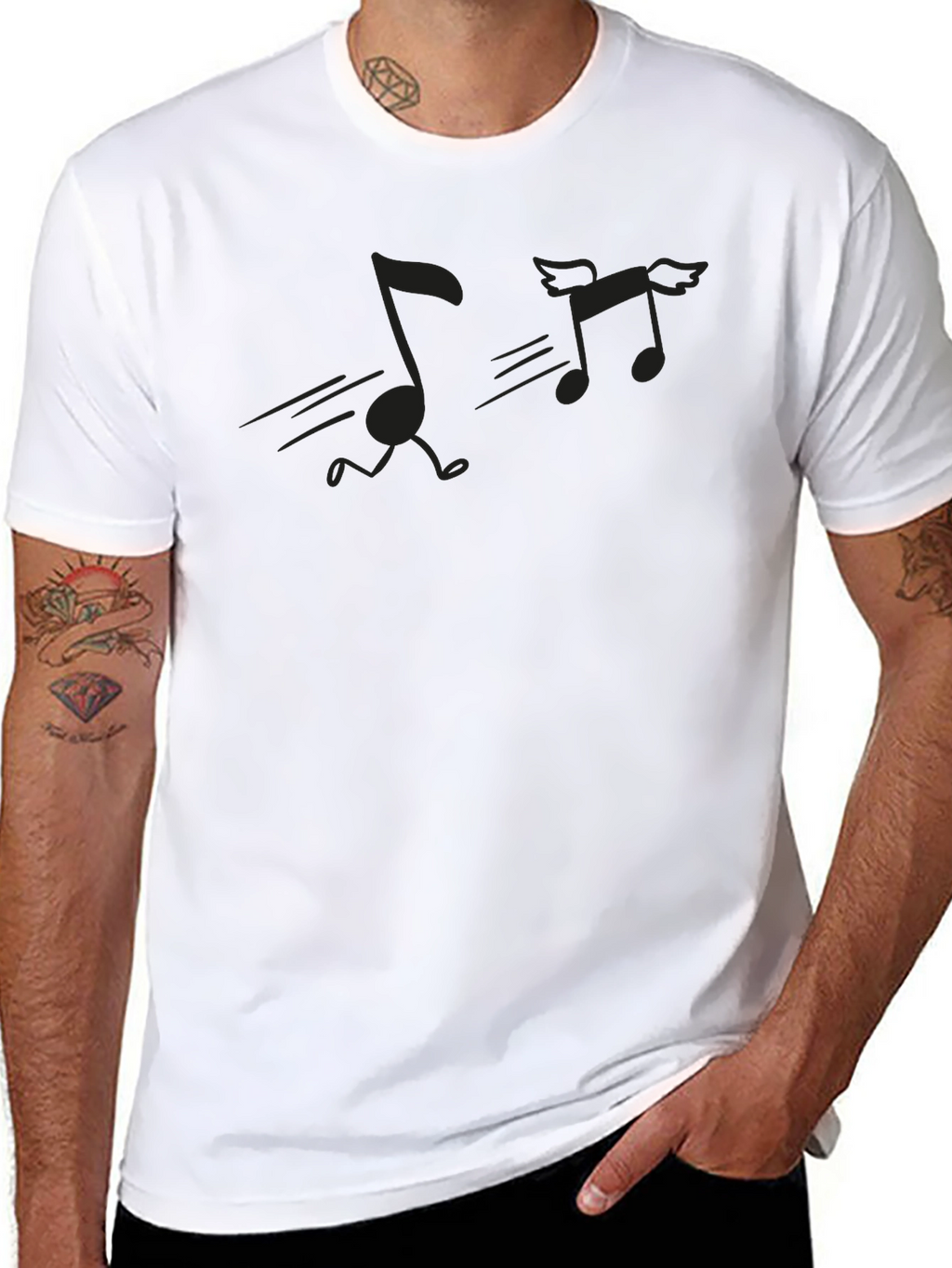 Musical Notes Graphic Tee - Black Crewneck T-Shirt