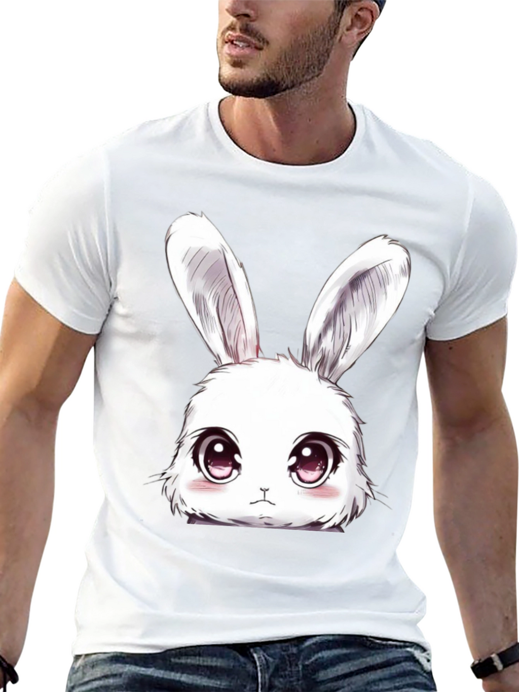 Cute Anime Bunny T-Shirt - Black Cotton Tee
