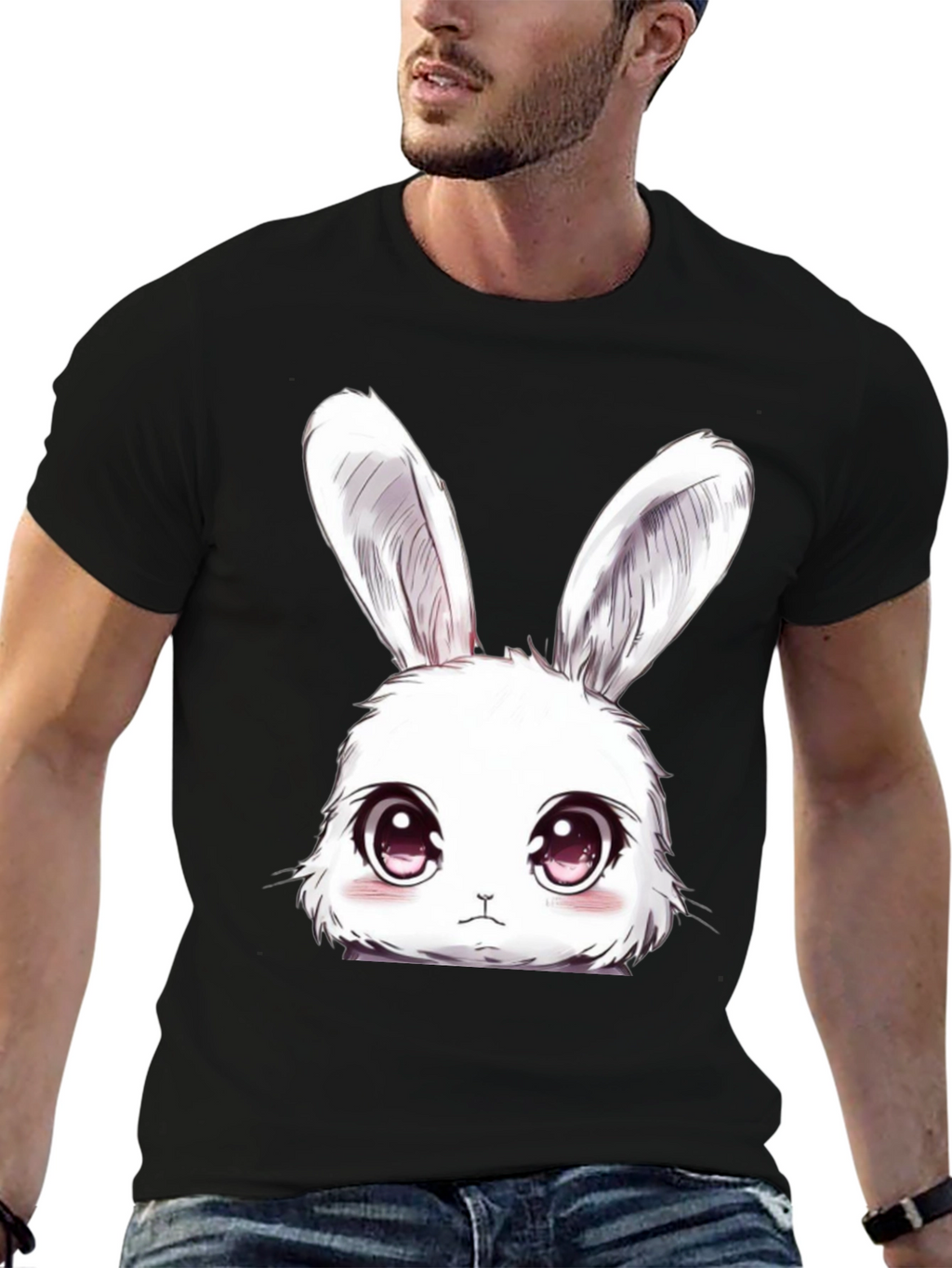 Cute Anime Bunny T-Shirt - Black Cotton Tee