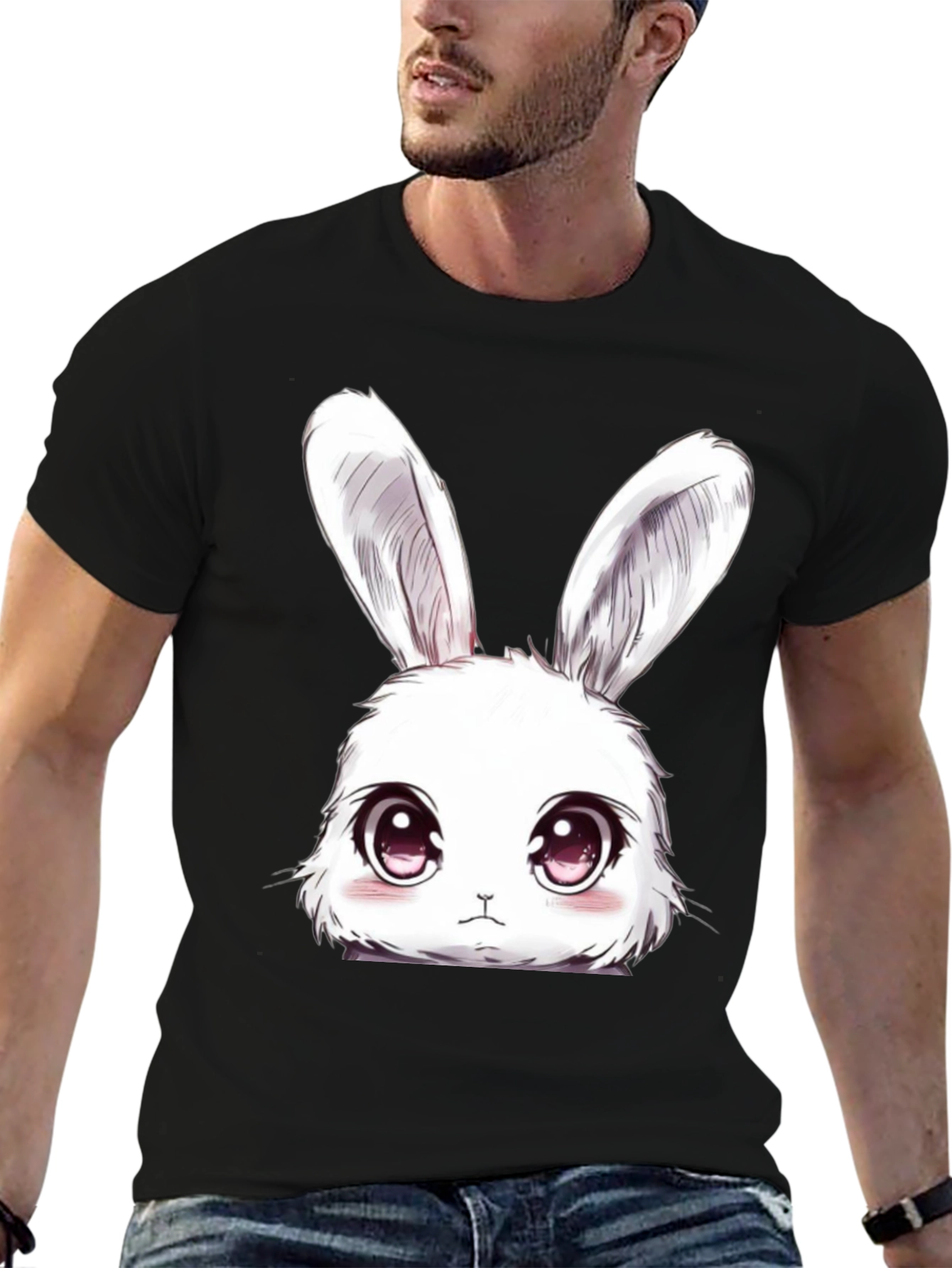 Cute Anime Bunny T-Shirt - Black Cotton Tee