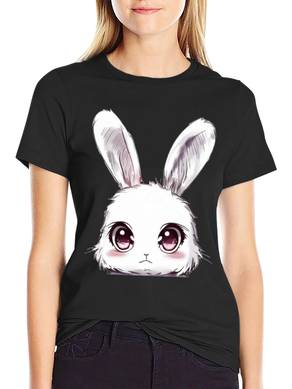 Cute Anime Bunny T-Shirt - Black Cotton Tee