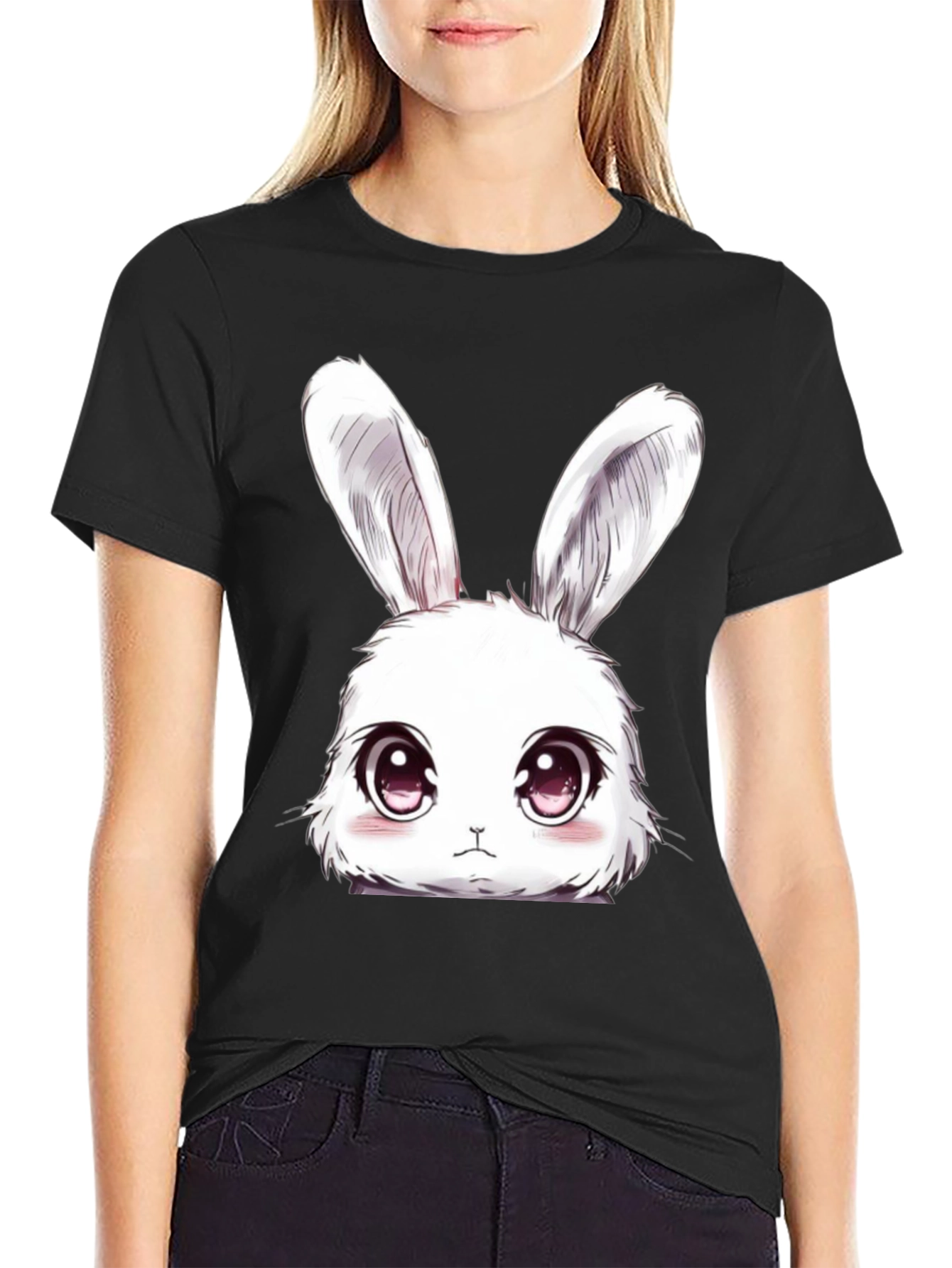 Cute Anime Bunny T-Shirt - Black Cotton Tee