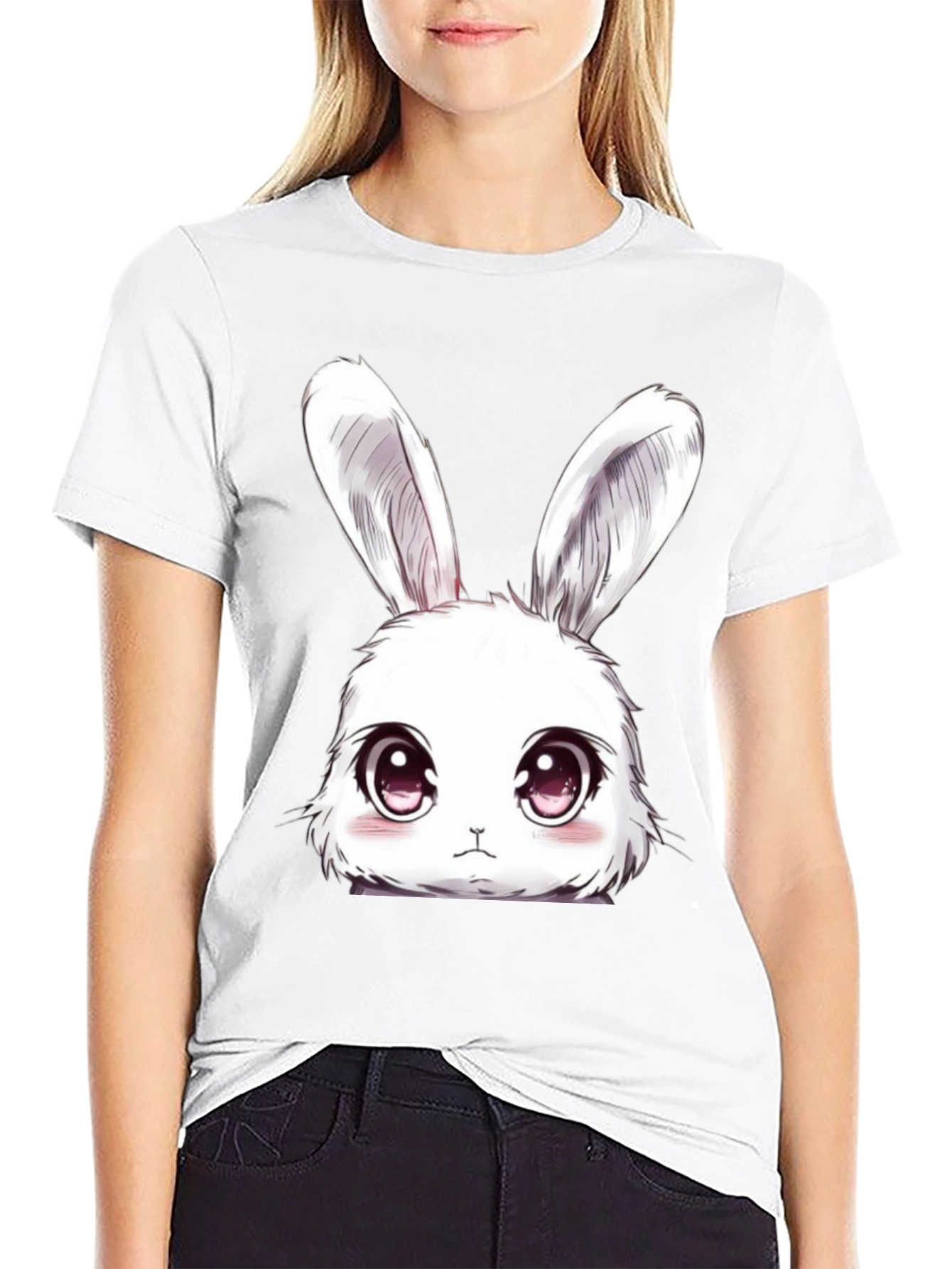 Cute Anime Bunny T-Shirt - Black Cotton Tee