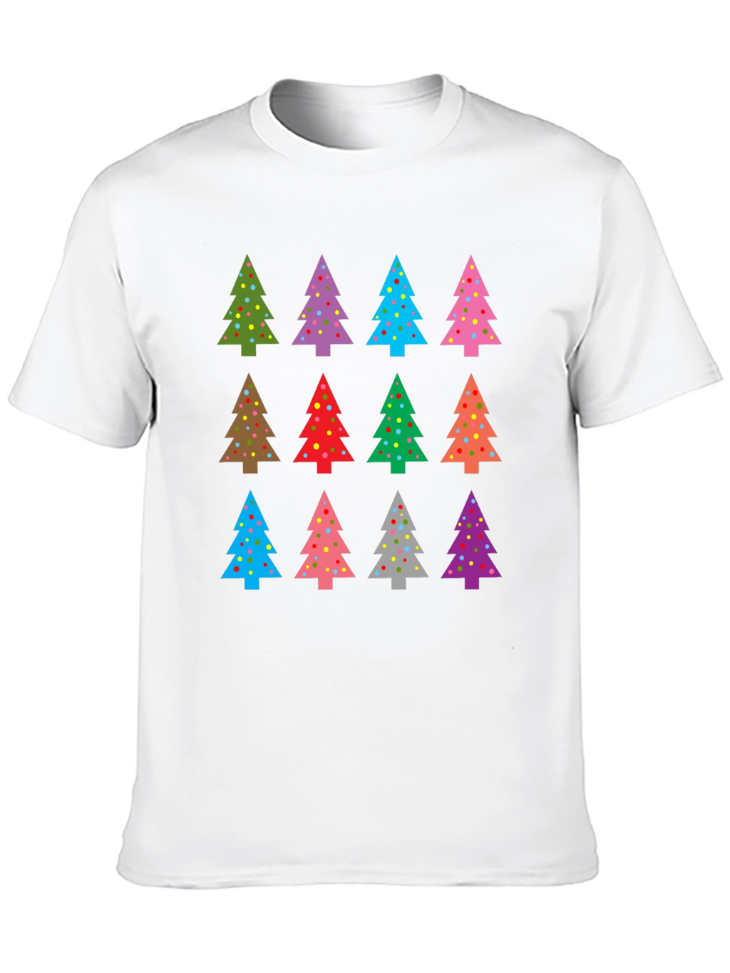 Festive Christmas Tree Pattern Black T-Shirt