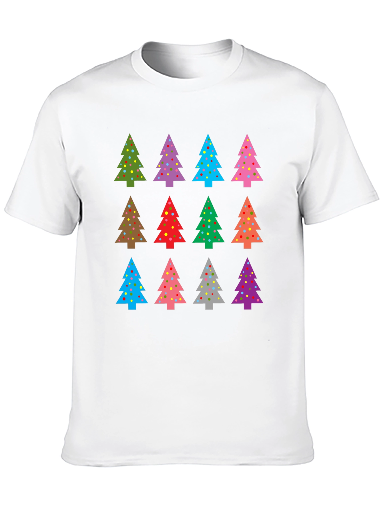 Festive Christmas Tree Pattern Black T-Shirt