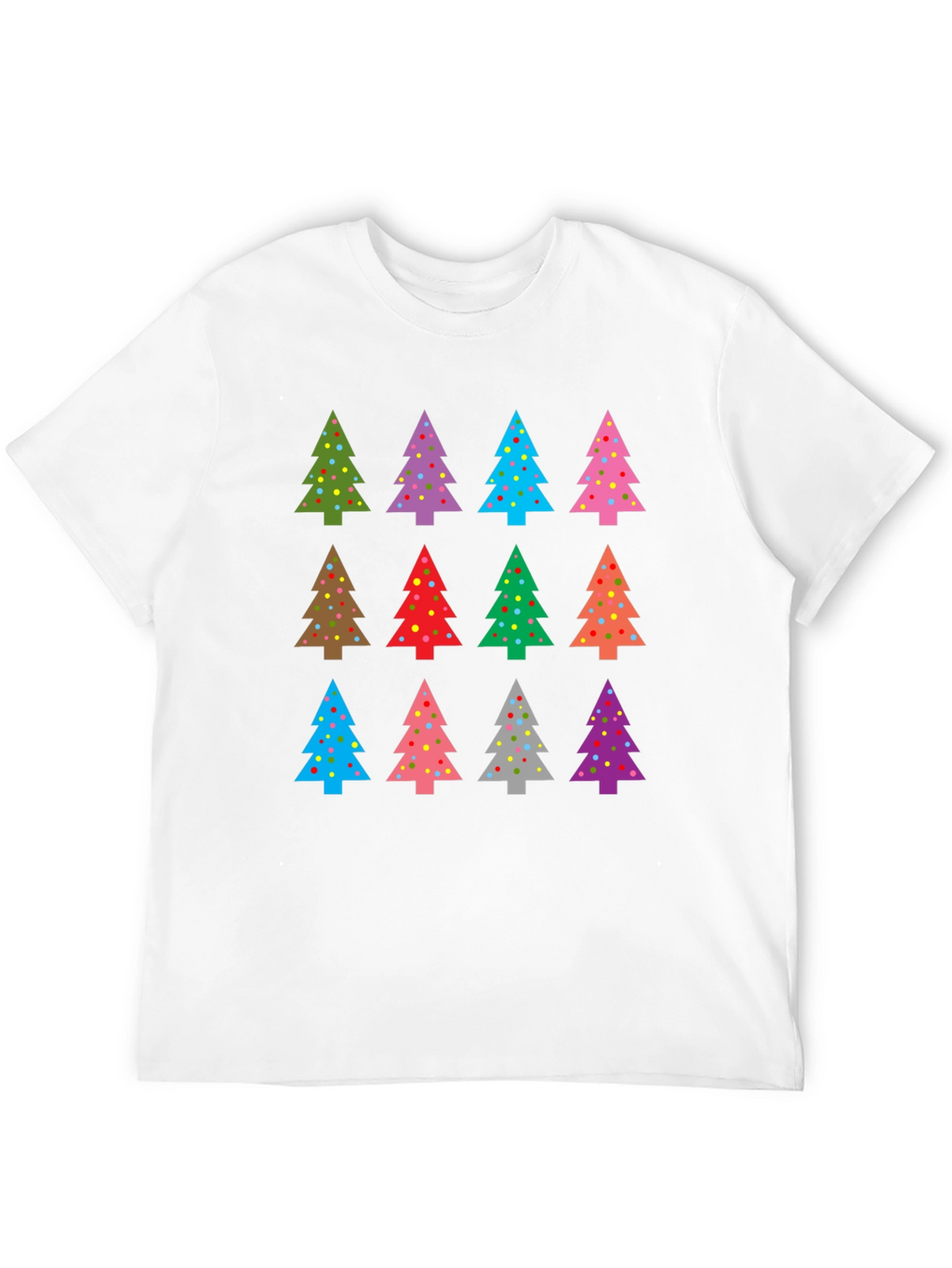 Festive Christmas Tree Pattern Black T-Shirt