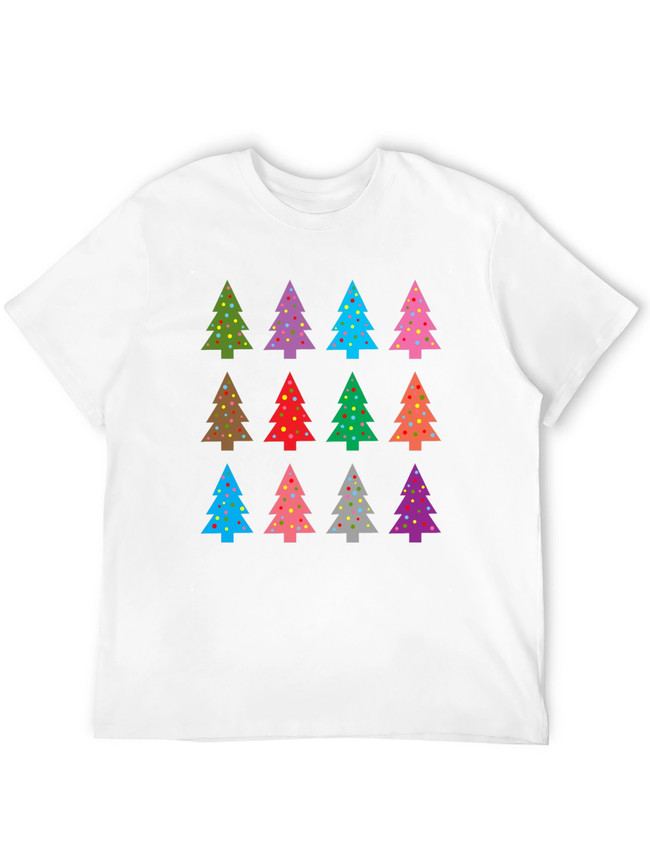 Festive Christmas Tree Pattern Black T-Shirt