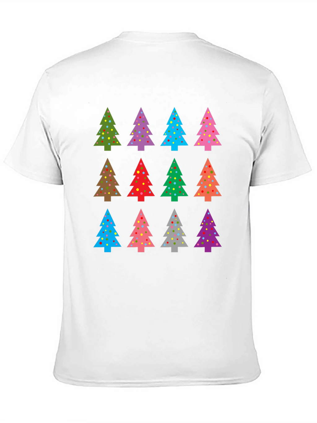Festive Christmas Tree Pattern Black T-Shirt