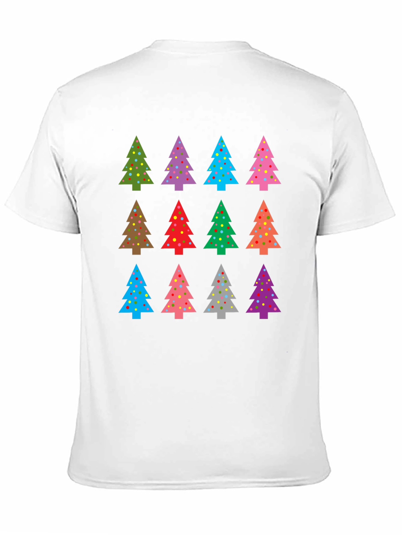 Festive Christmas Tree Pattern Black T-Shirt