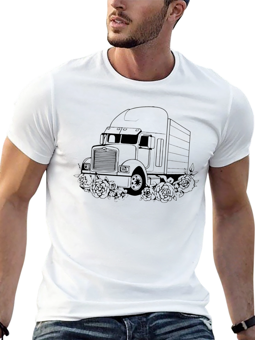 Truck and Roses Graphic Tee - Black
