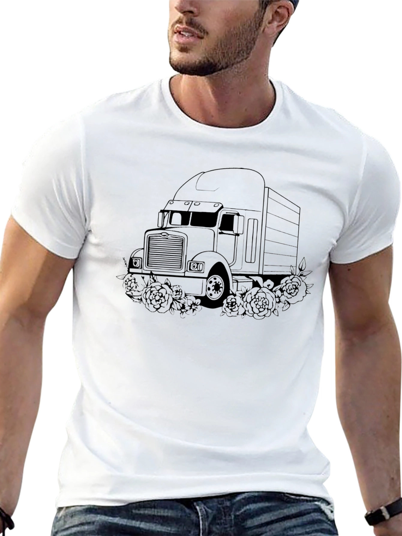 Truck and Roses Graphic Tee - Black