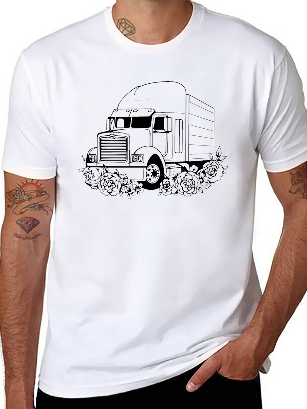 Truck and Roses Graphic Tee - Black