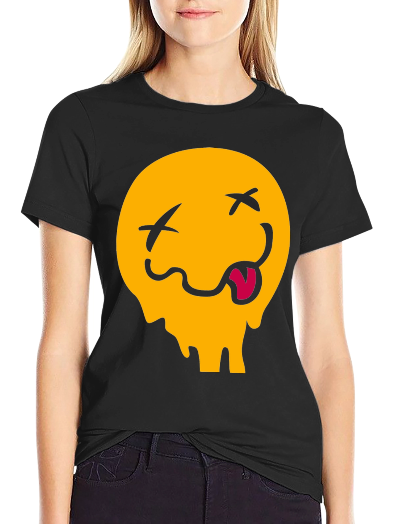Meltdown Emoji Graphic Tee - Casual Black T-Shirt