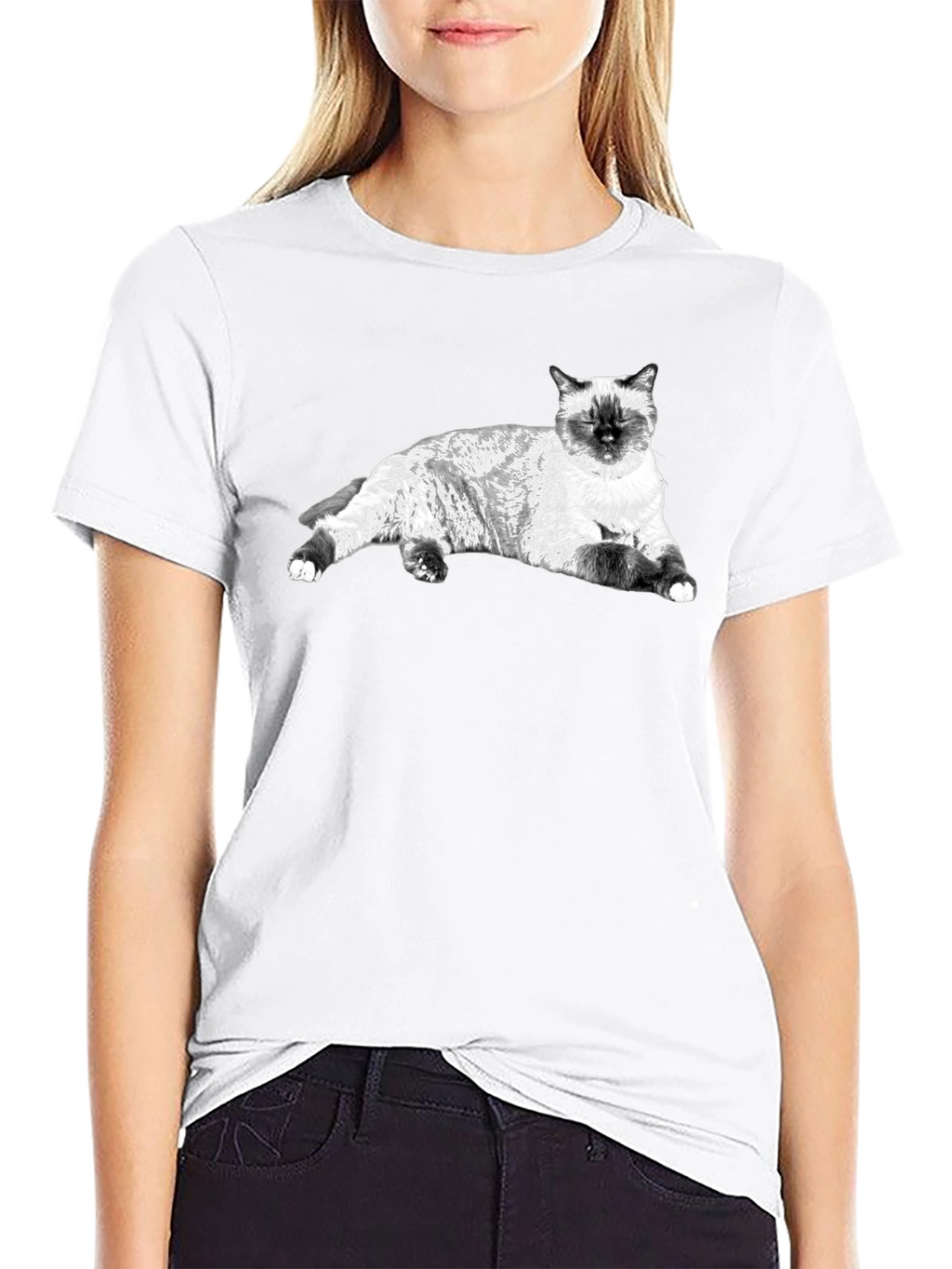 Siamese Cat Graphic Tee - Black Cotton Comfort