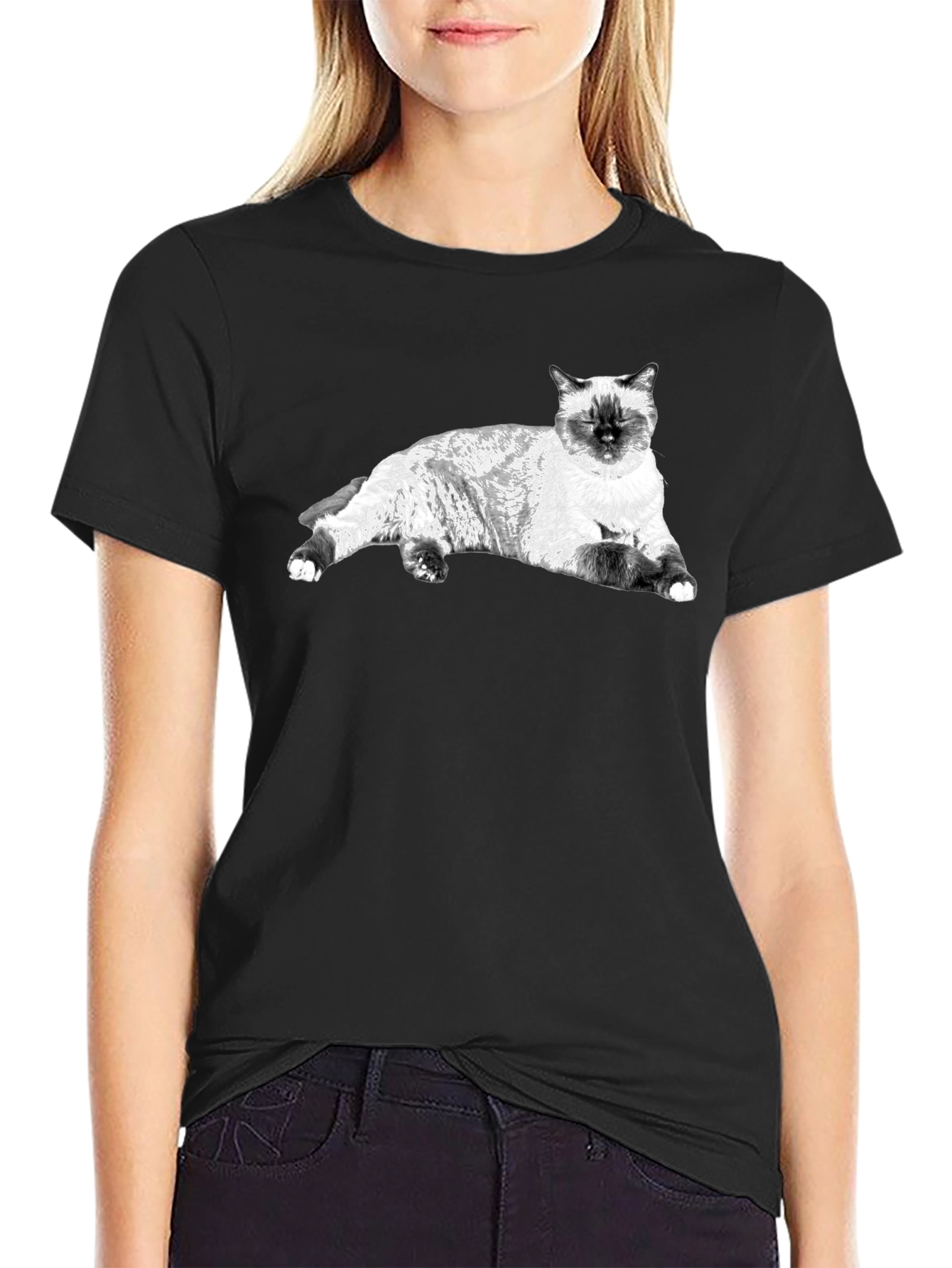 Siamese Cat Graphic Tee - Black Cotton Comfort