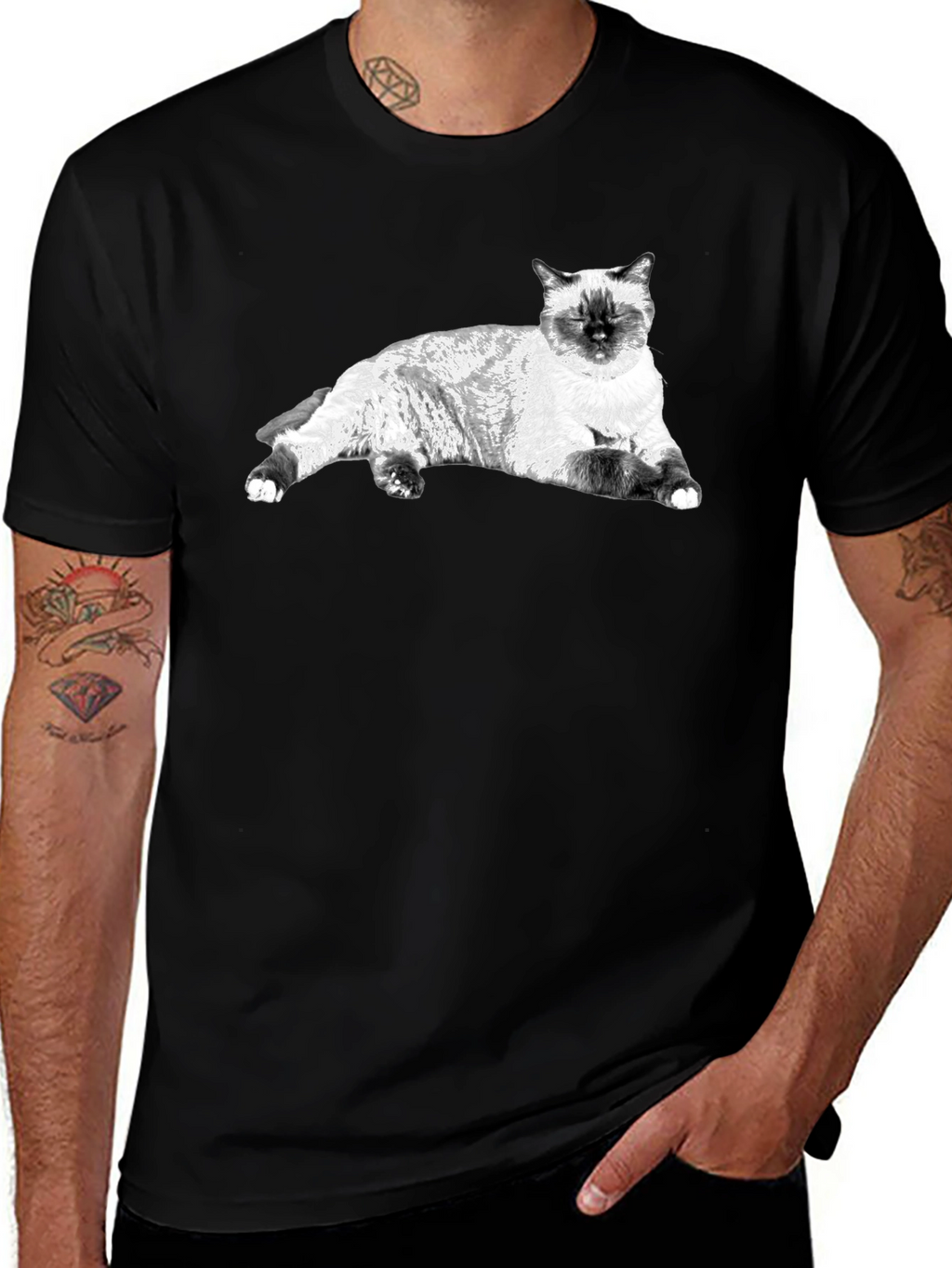 Siamese Cat Graphic Tee - Black Cotton Comfort