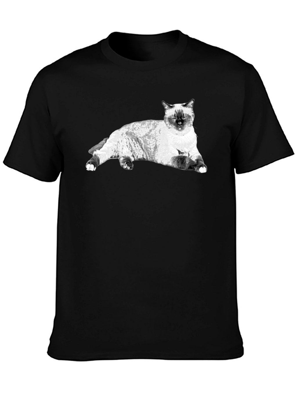 Siamese Cat Graphic Tee - Black Cotton Comfort