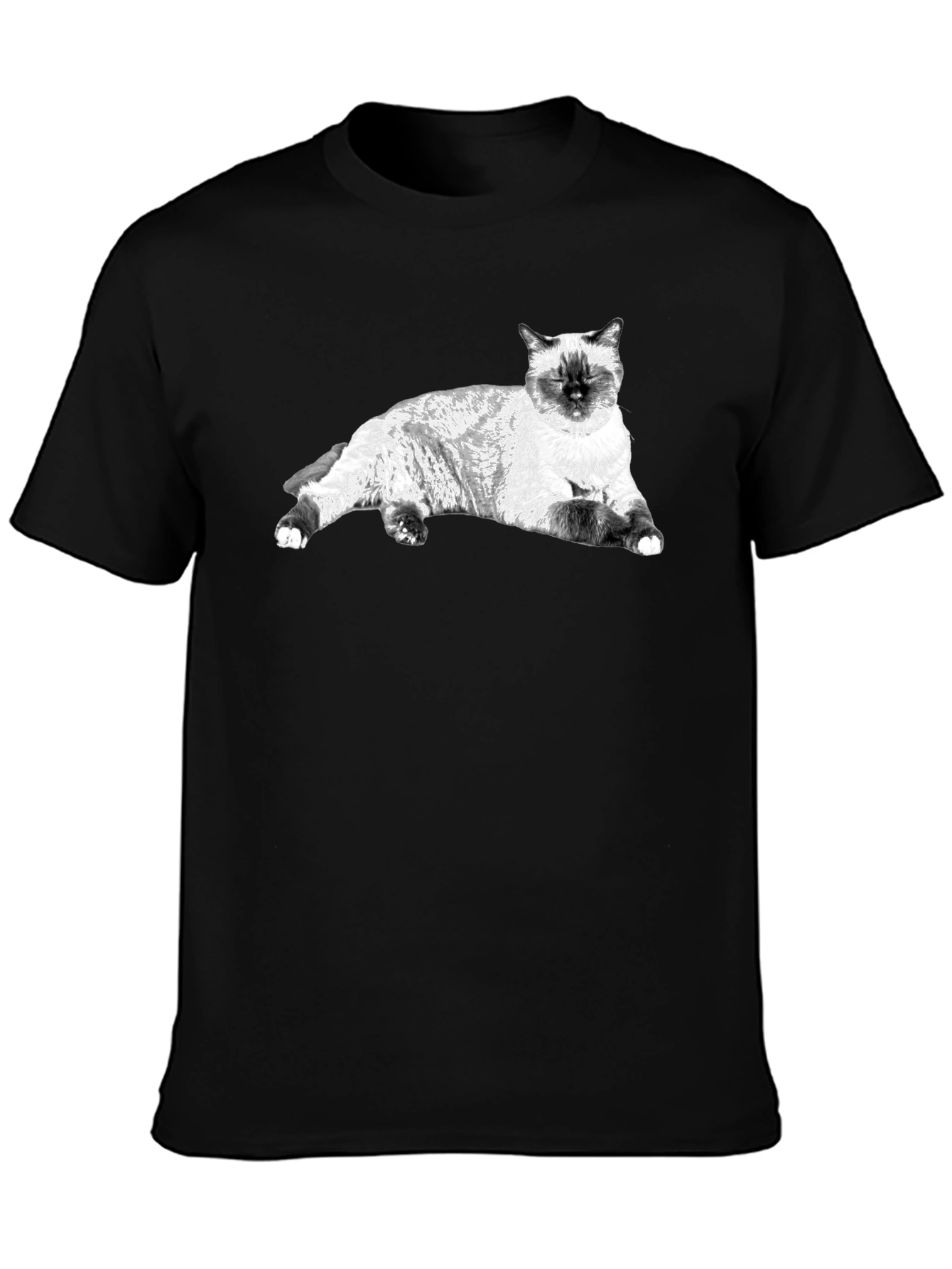 Siamese Cat Graphic Tee - Black Cotton Comfort
