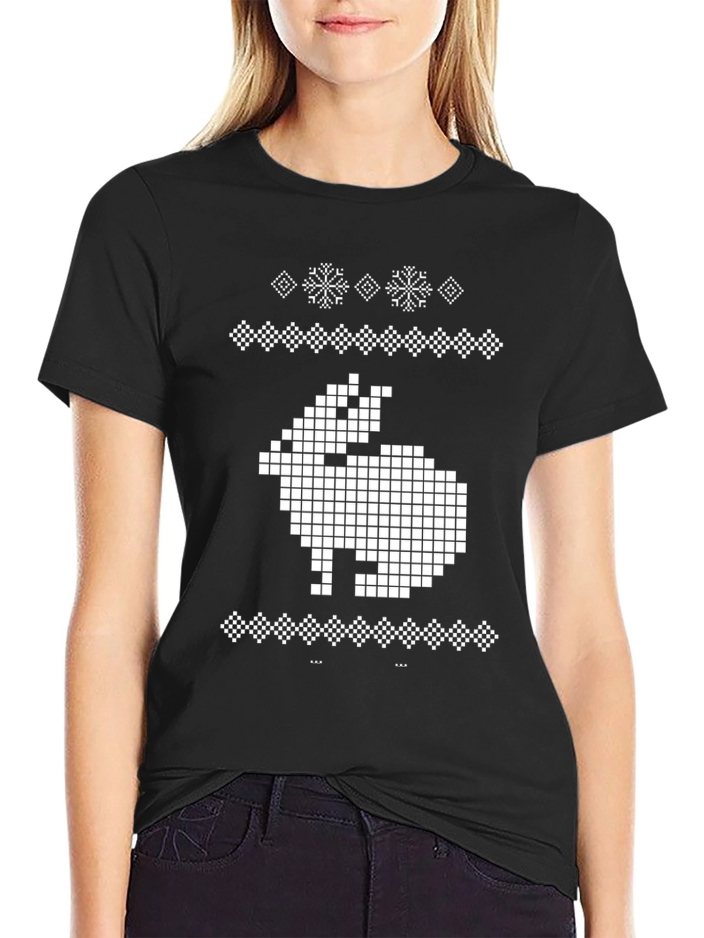 Pixel Rabbit Graphic Tee - Black Crew Neck