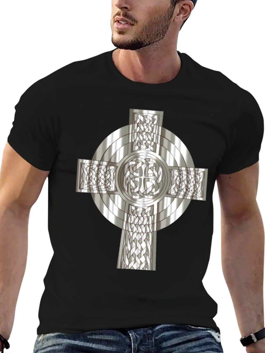 Celtic Cross Graphic Tee - Black Cotton Blend