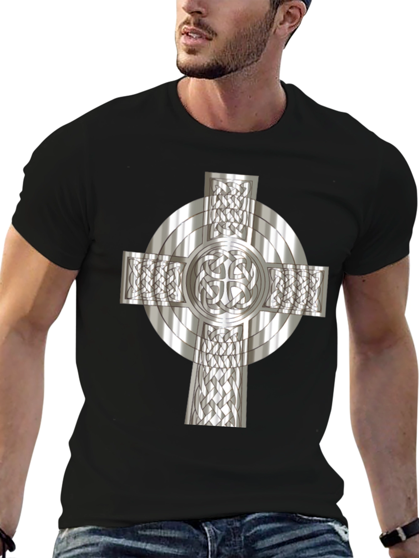 Celtic Cross Graphic Tee - Black Cotton Blend