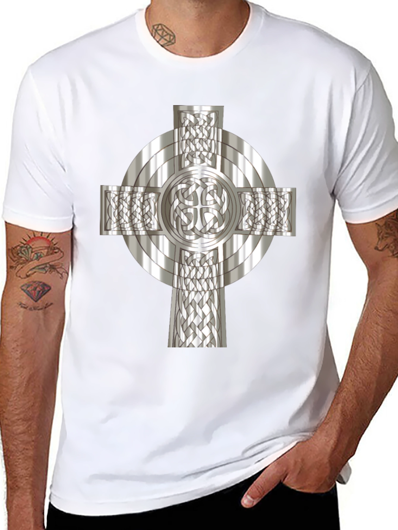 Celtic Cross Graphic Tee - Black Cotton Blend