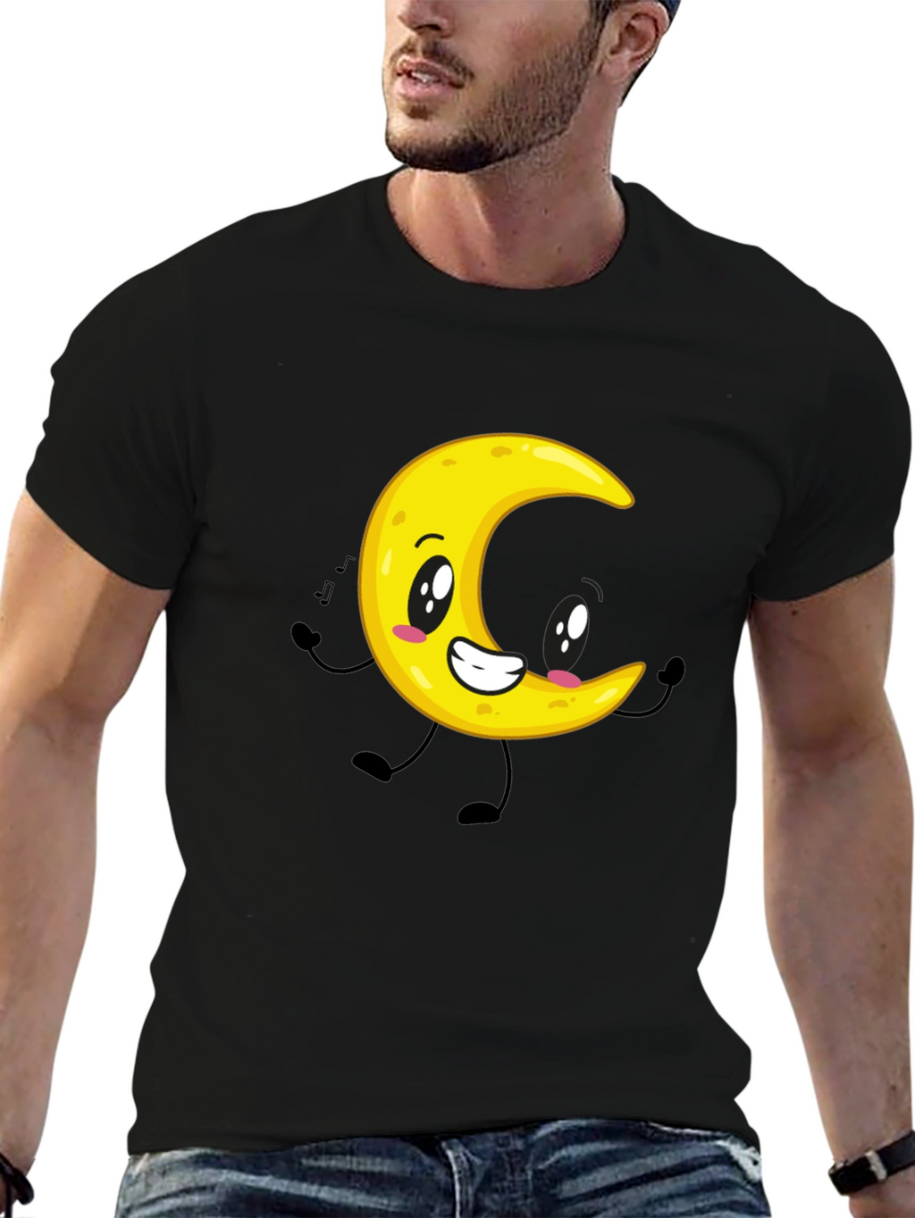 Cartoon Moon Graphic Black T-Shirt