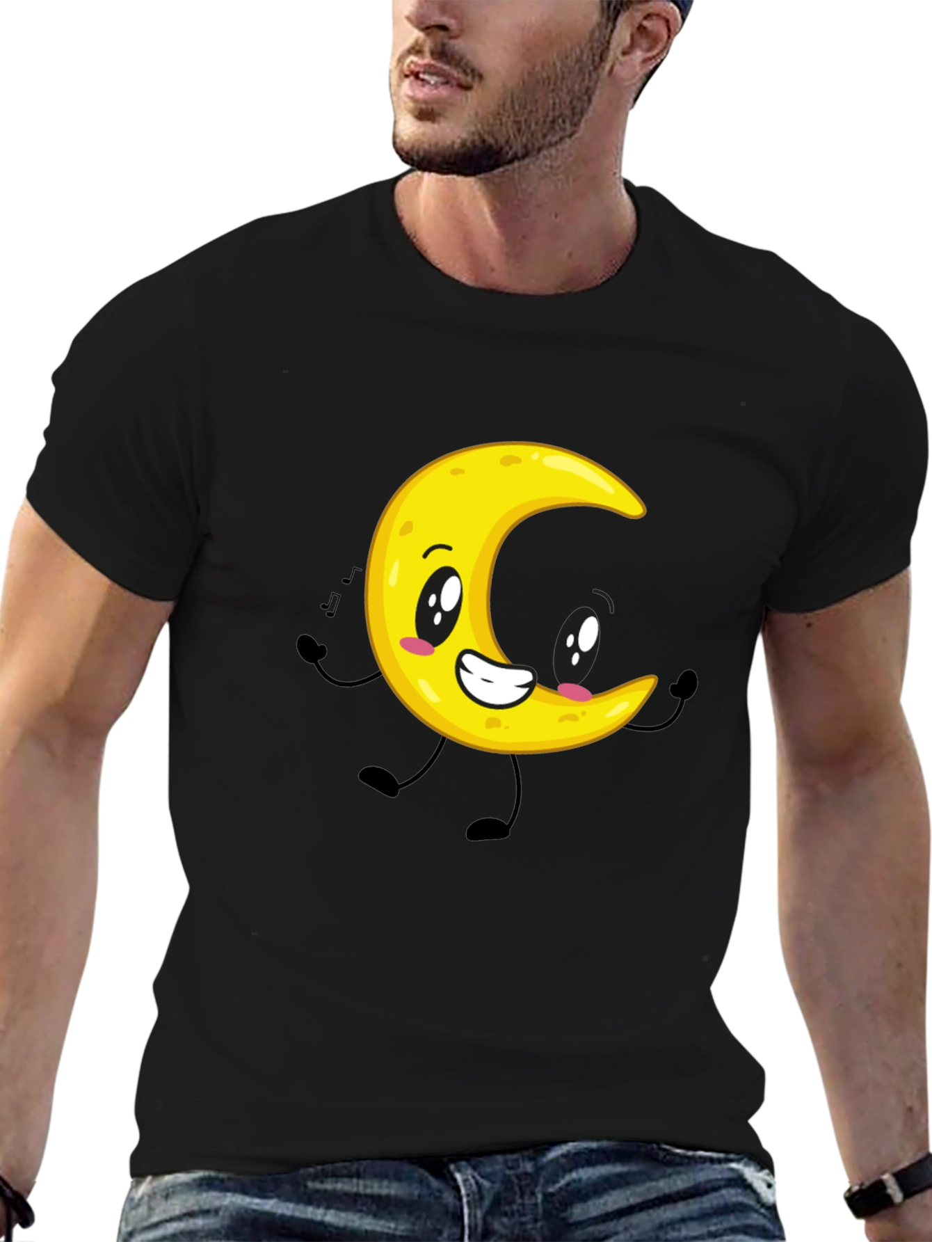Cartoon Moon Graphic Black T-Shirt