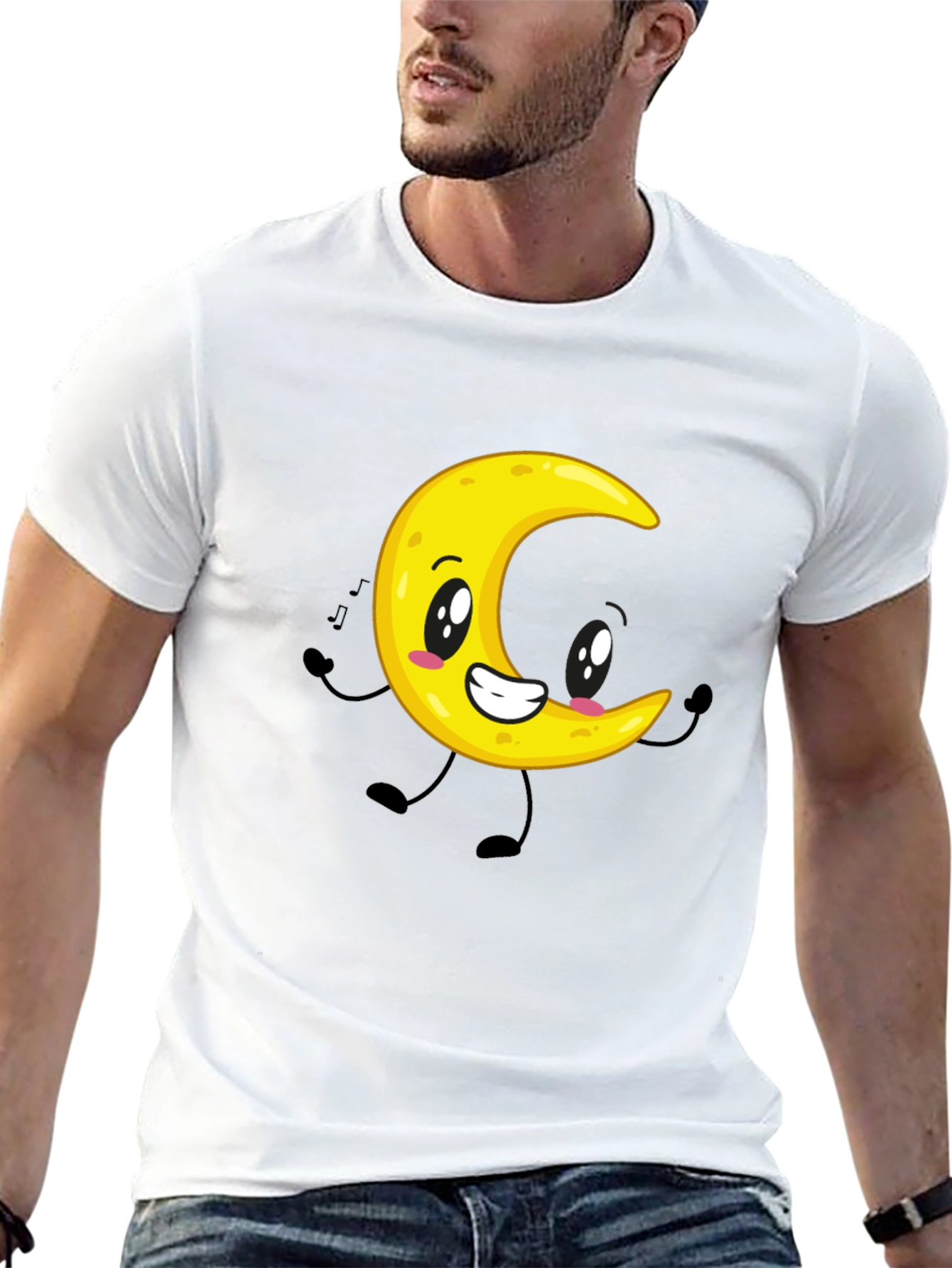 Cartoon Moon Graphic Black T-Shirt