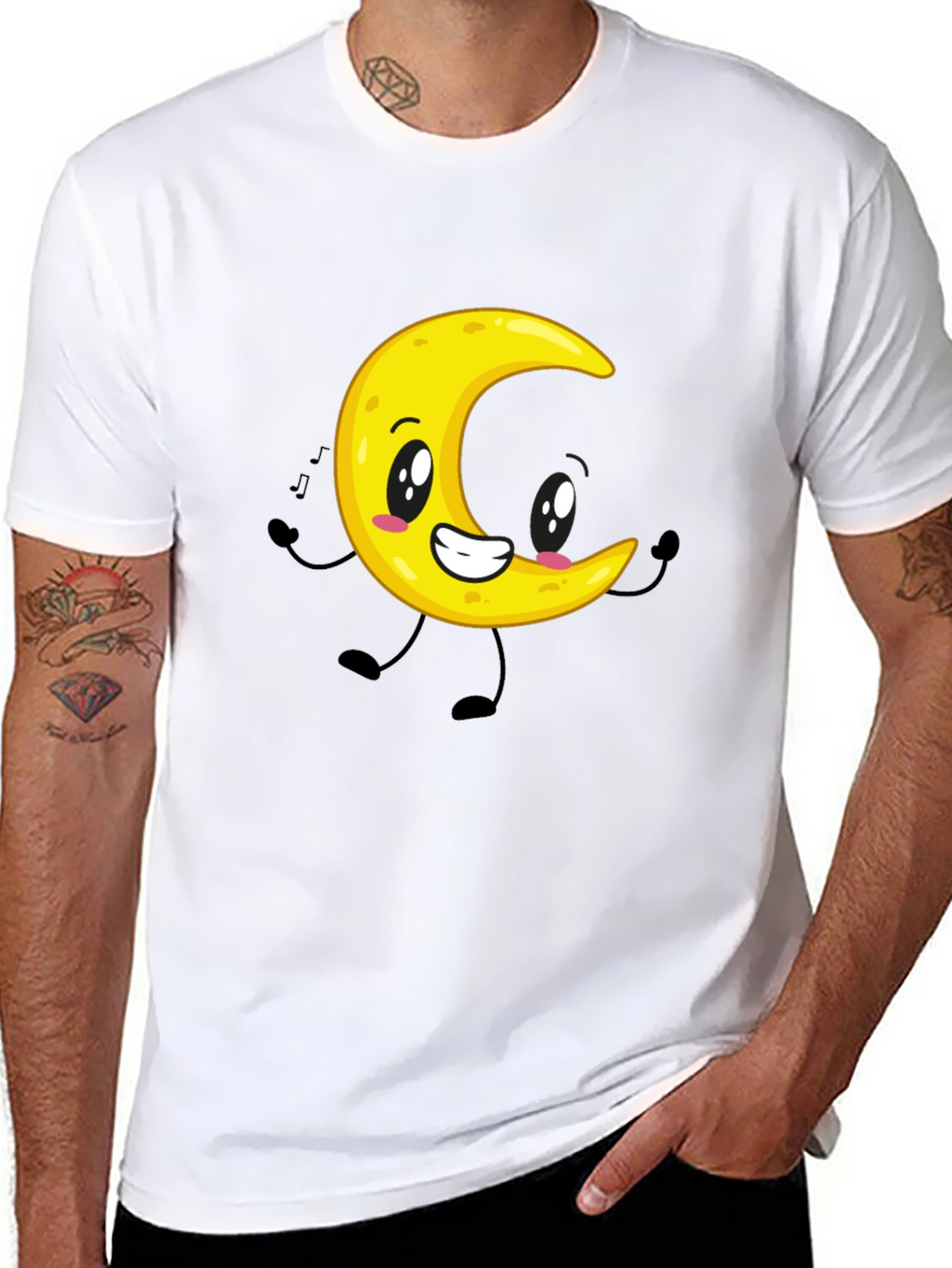 Cartoon Moon Graphic Black T-Shirt