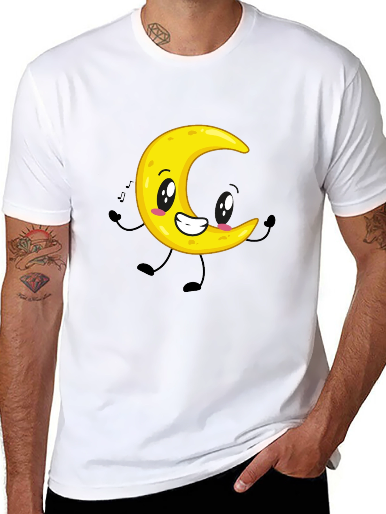 Cartoon Moon Graphic Black T-Shirt